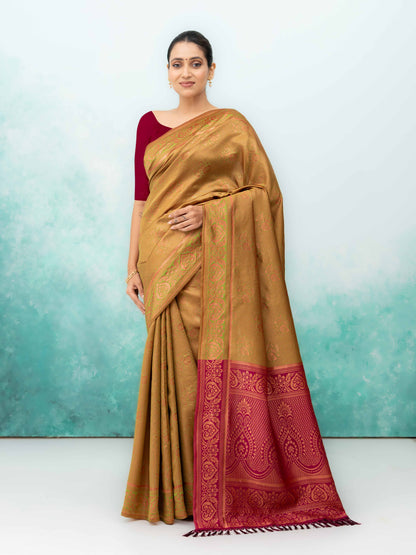 Brown Poly Silk Saree