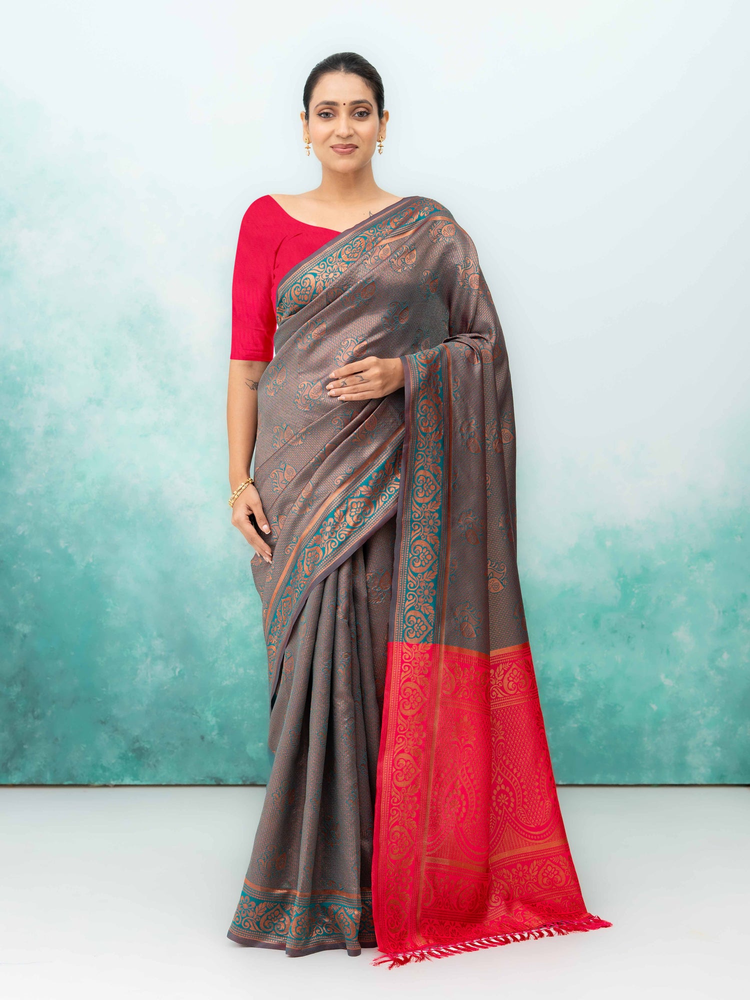 Gray Poly Silk Saree