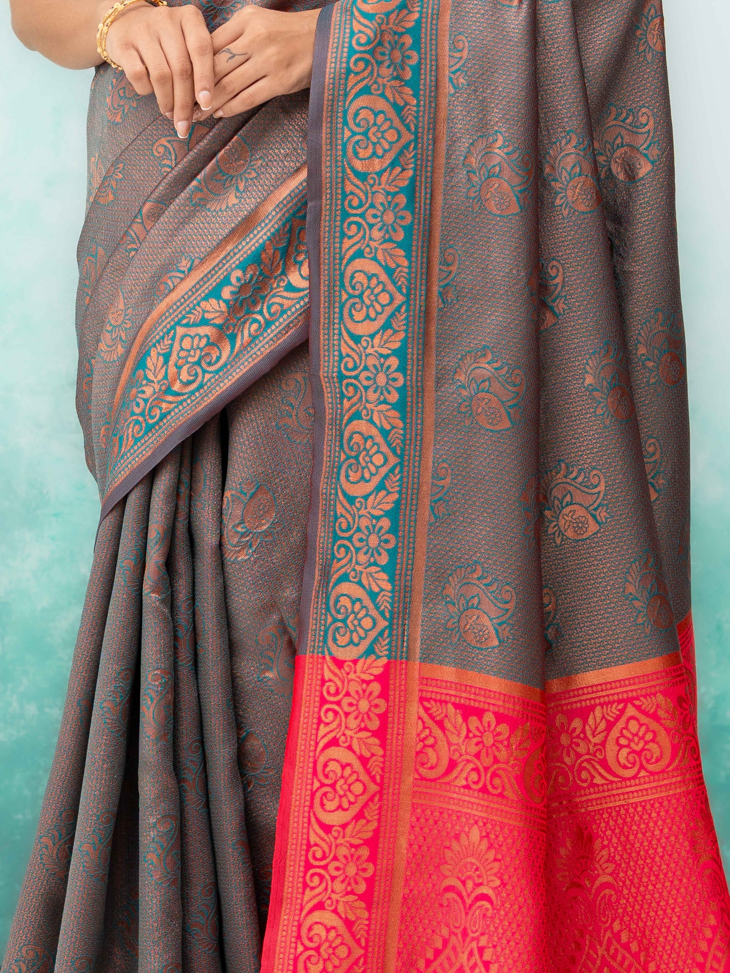 Gray Poly Silk Saree