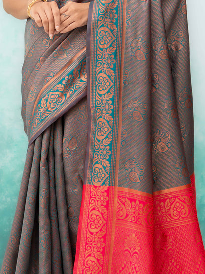 Gray Poly Silk Saree