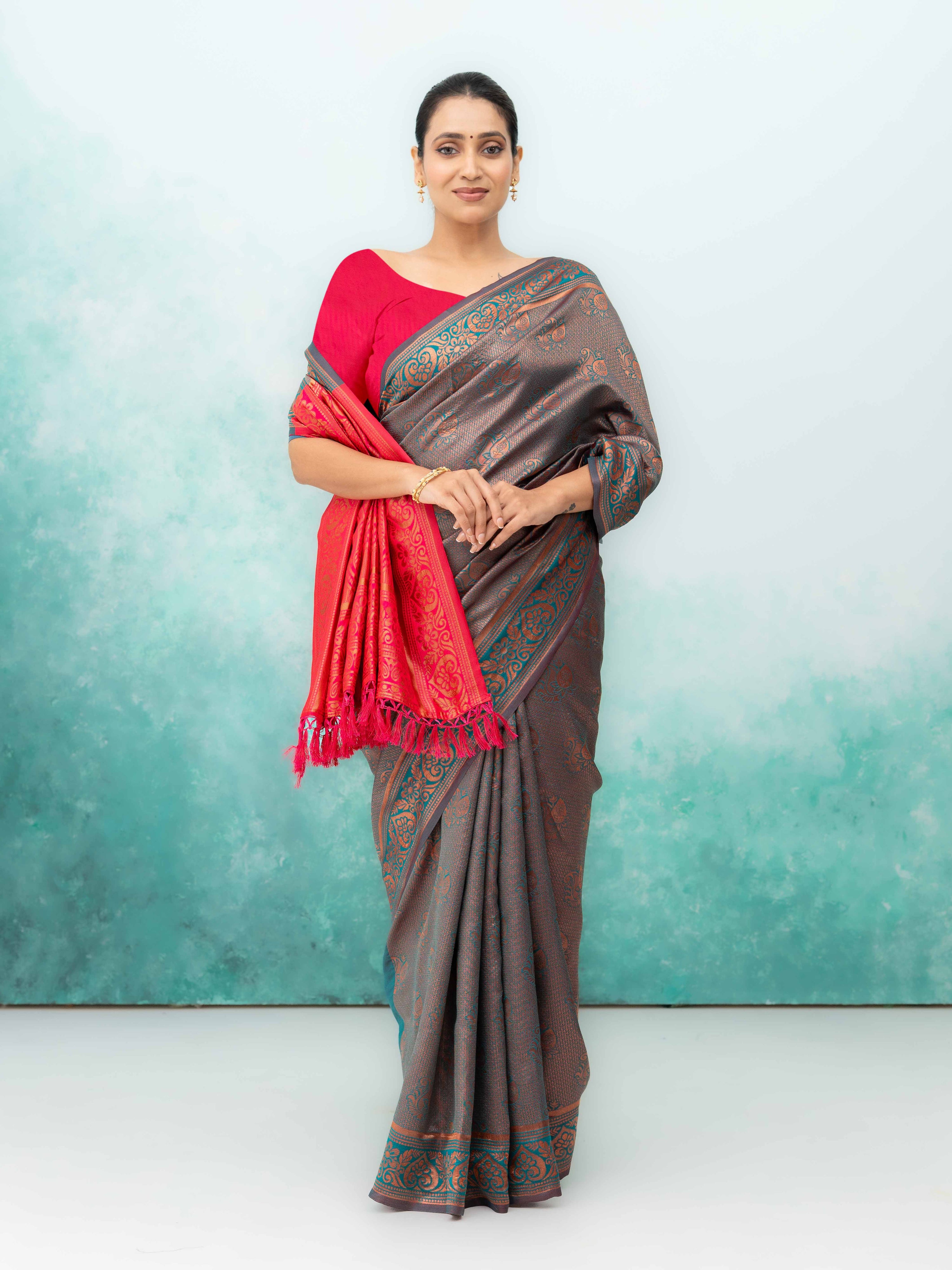 Gray Poly Silk Saree