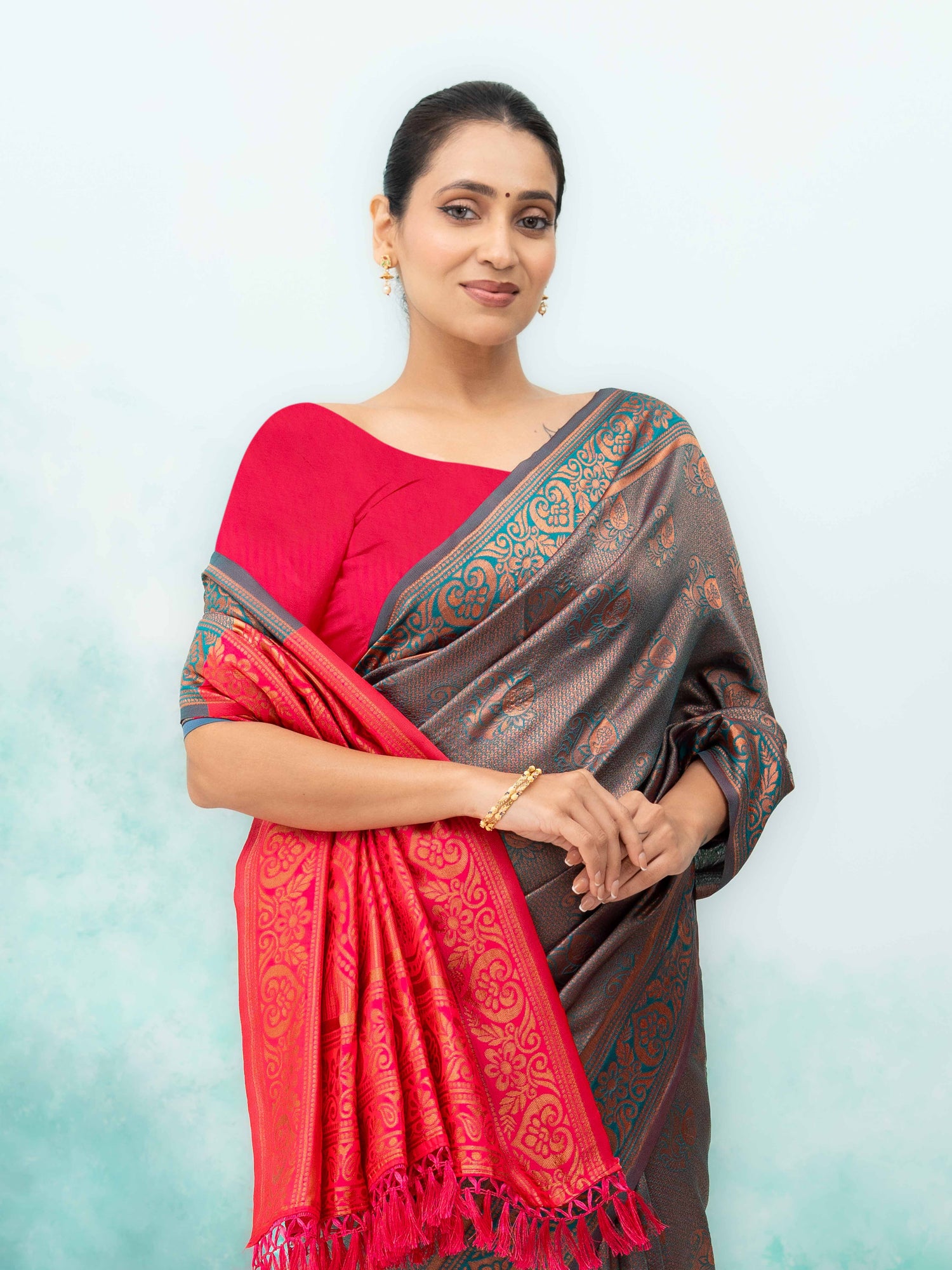 Gray Poly Silk Saree