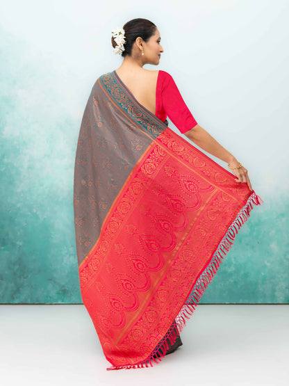 Gray Poly Silk Saree