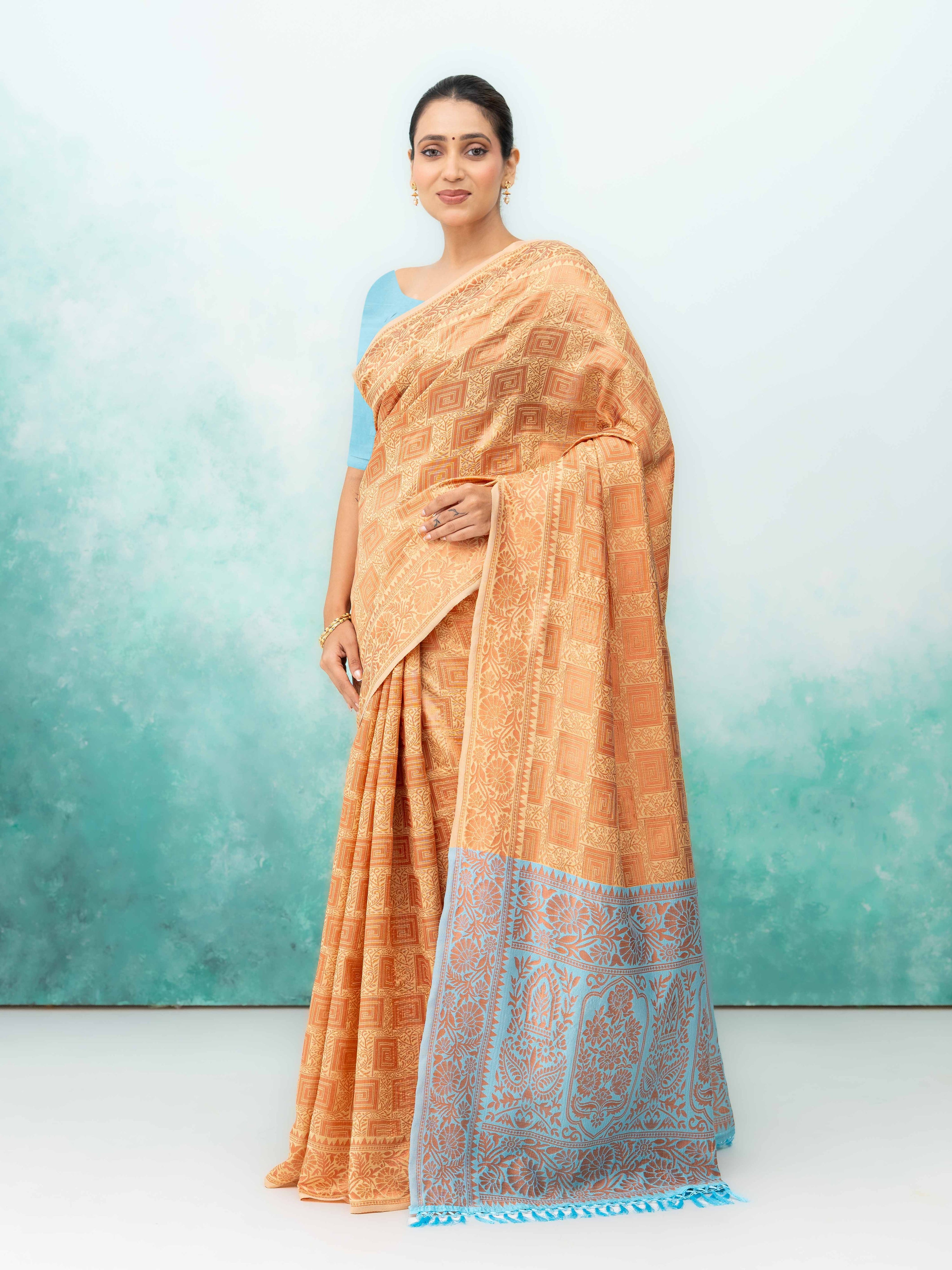 Cream Poly Silk Saree