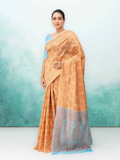 Cream Poly Silk Saree