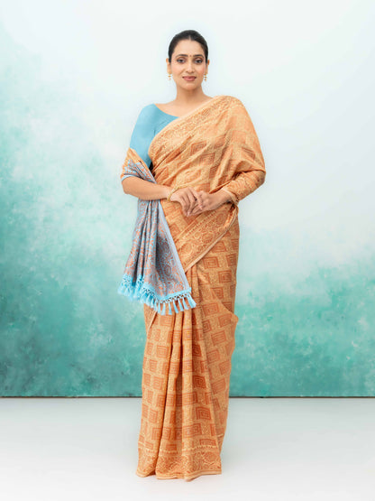 Cream Poly Silk Saree