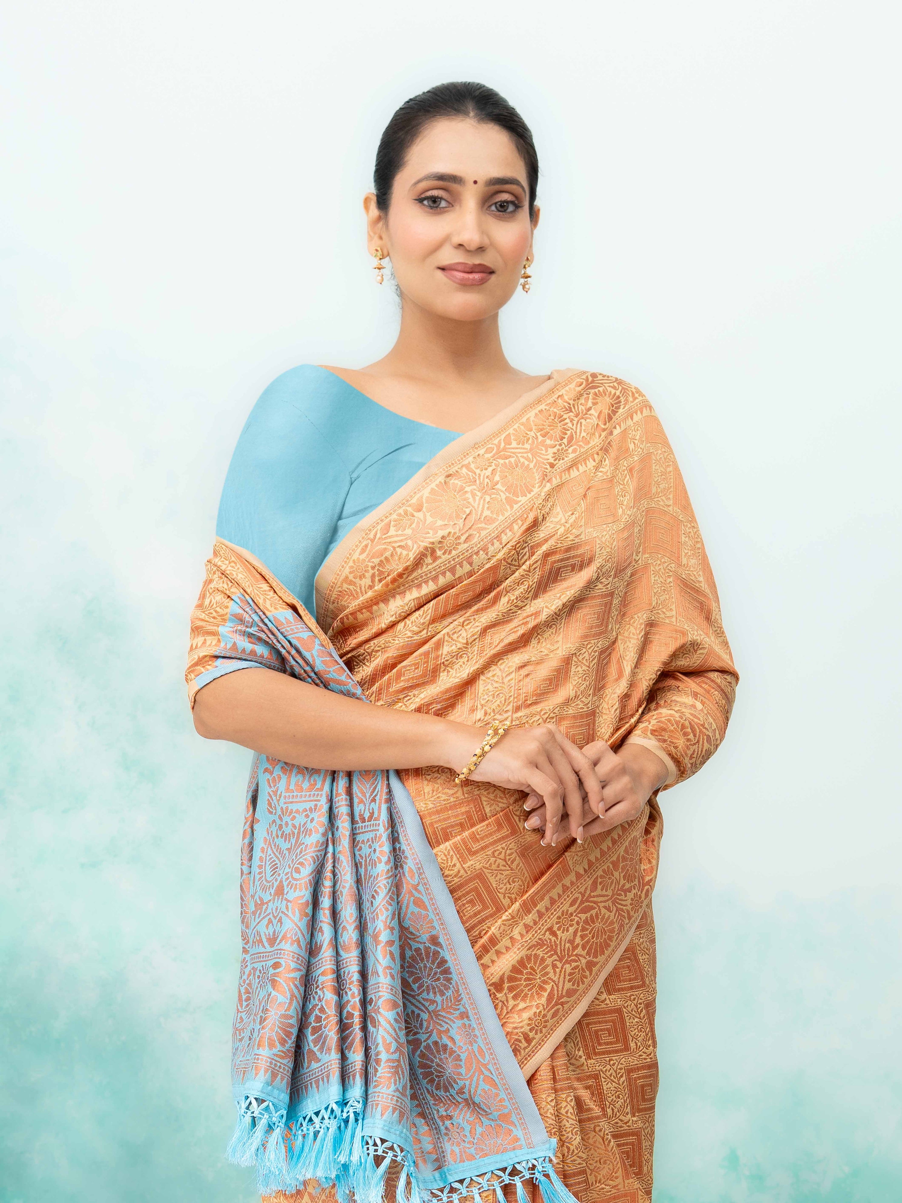 Cream Poly Silk Saree