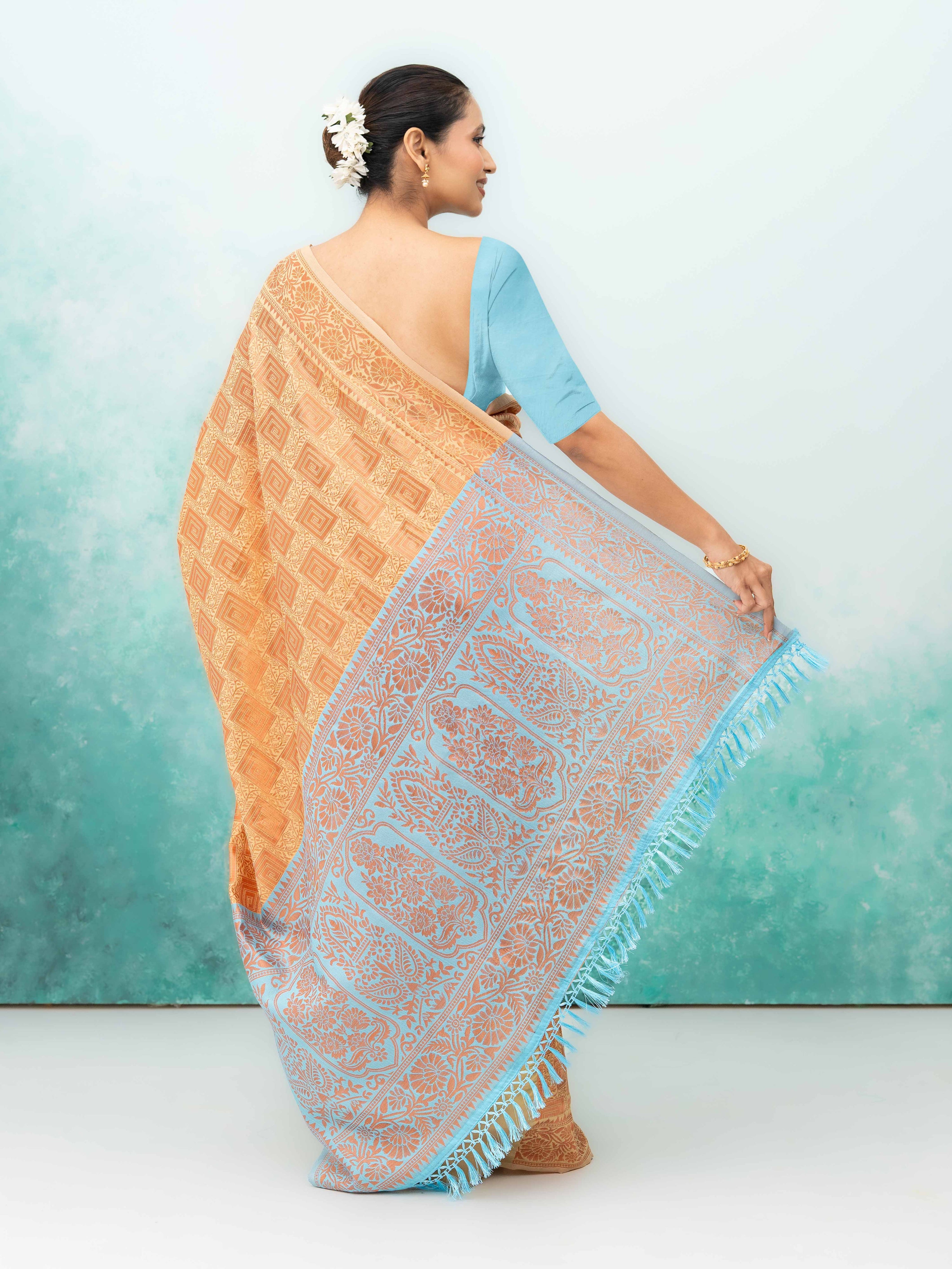 Cream Poly Silk Saree