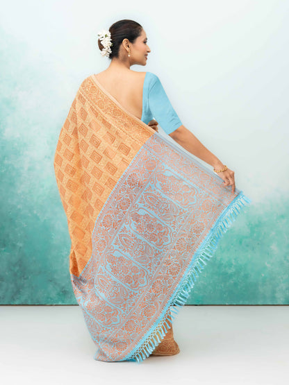 Cream Poly Silk Saree