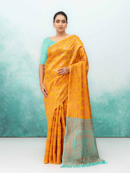 Yellow Poly Silk Saree