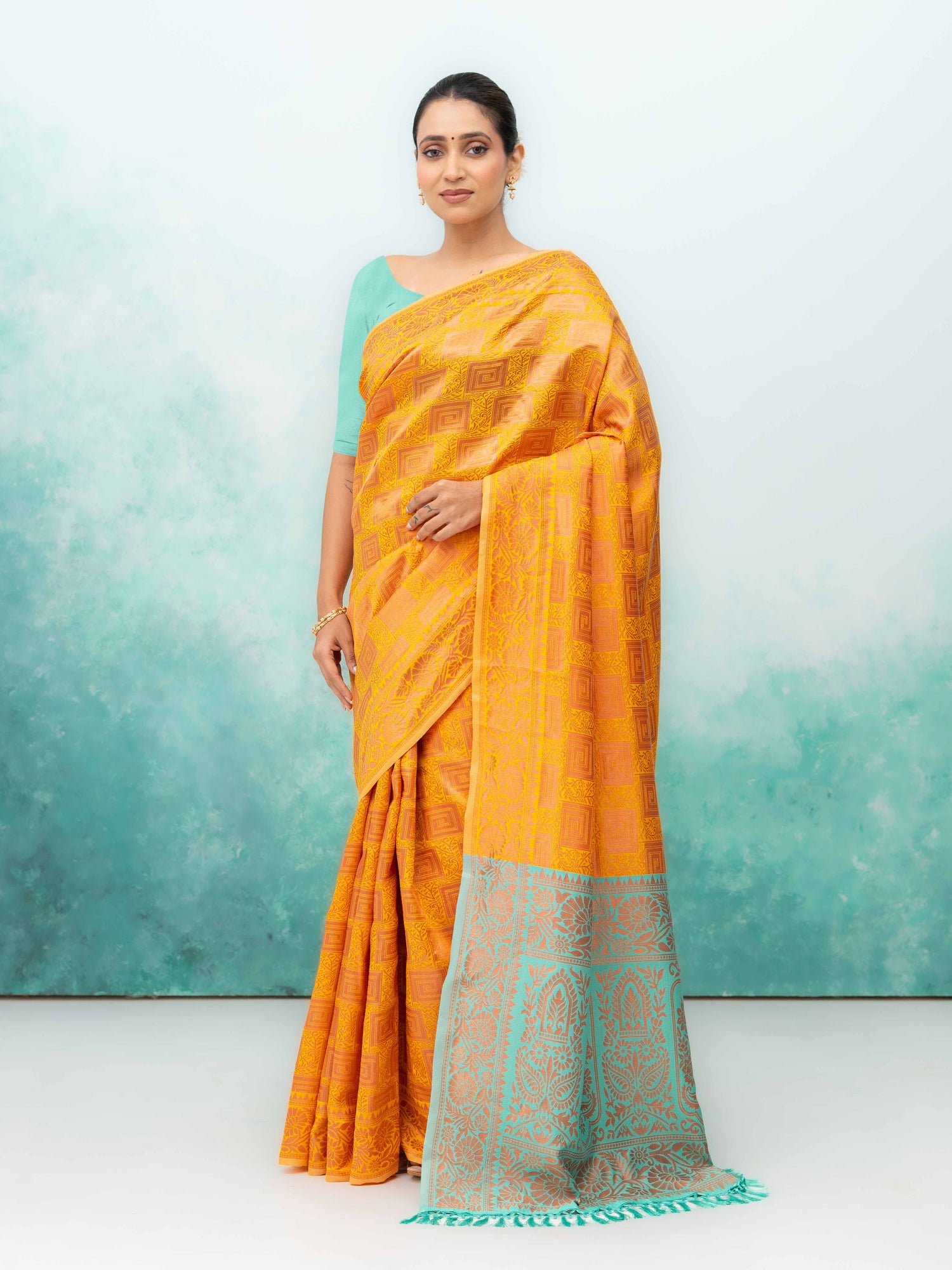 Yellow Poly Silk Saree