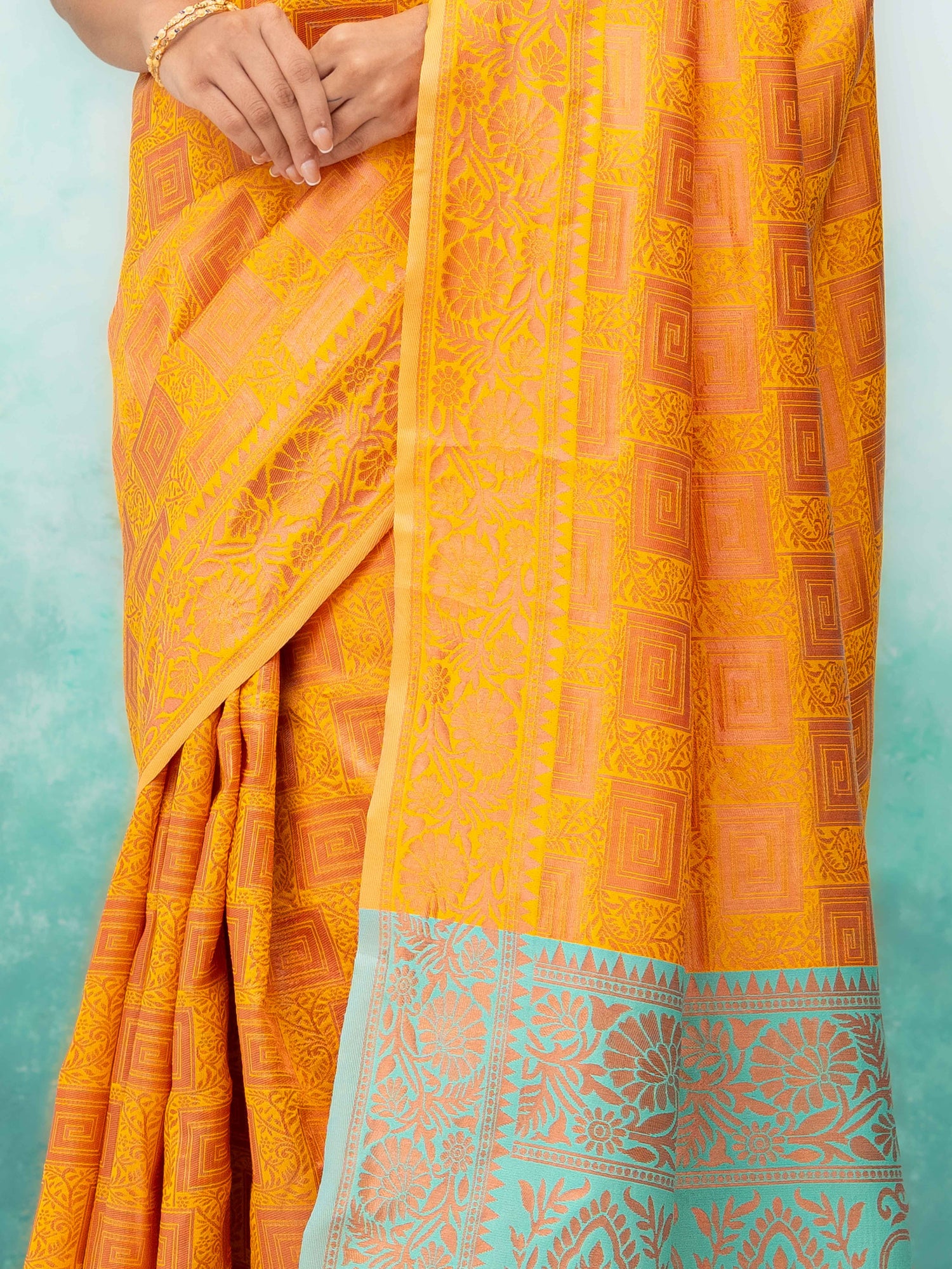 Yellow Poly Silk Saree