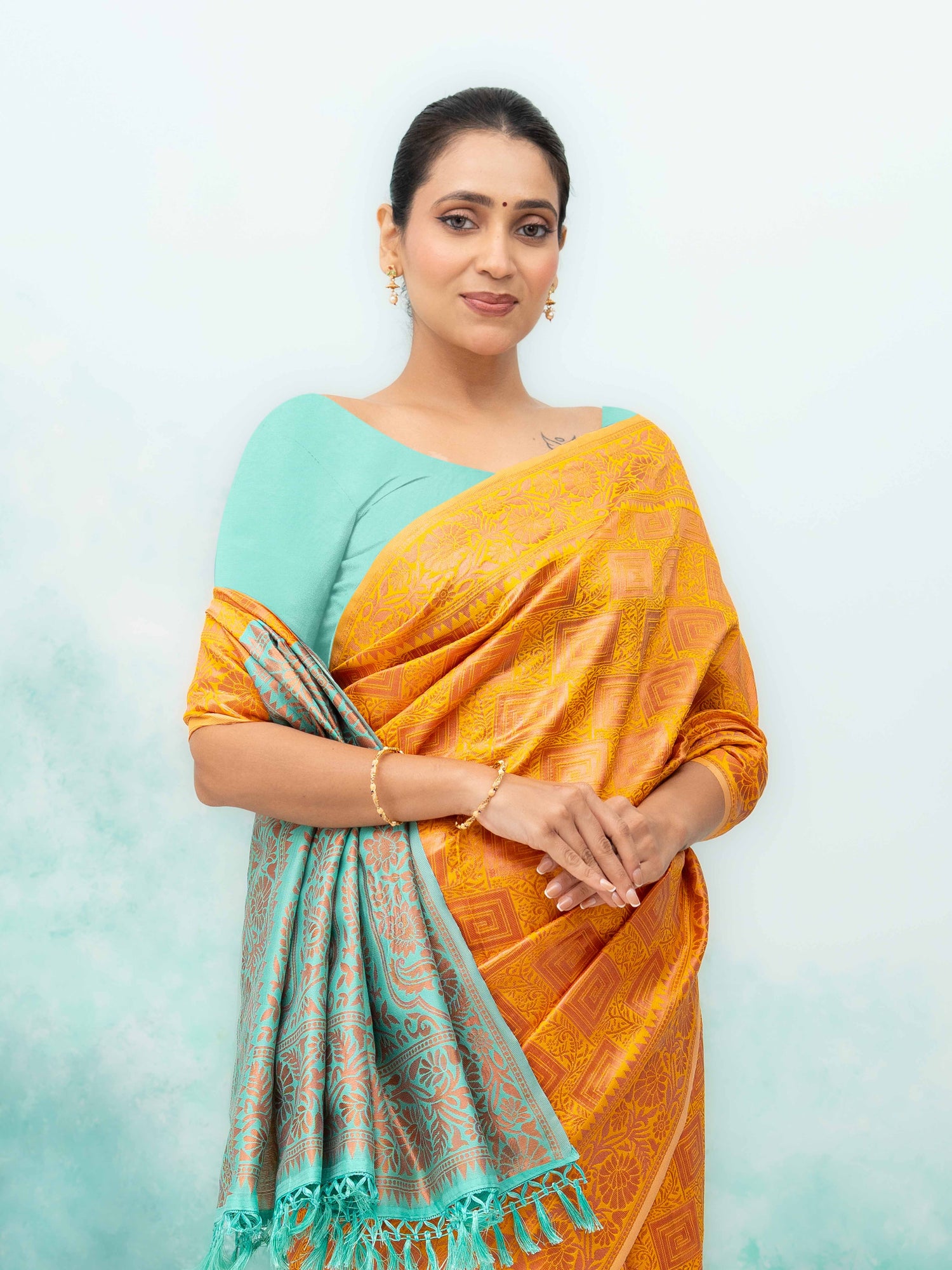 Yellow Poly Silk Saree