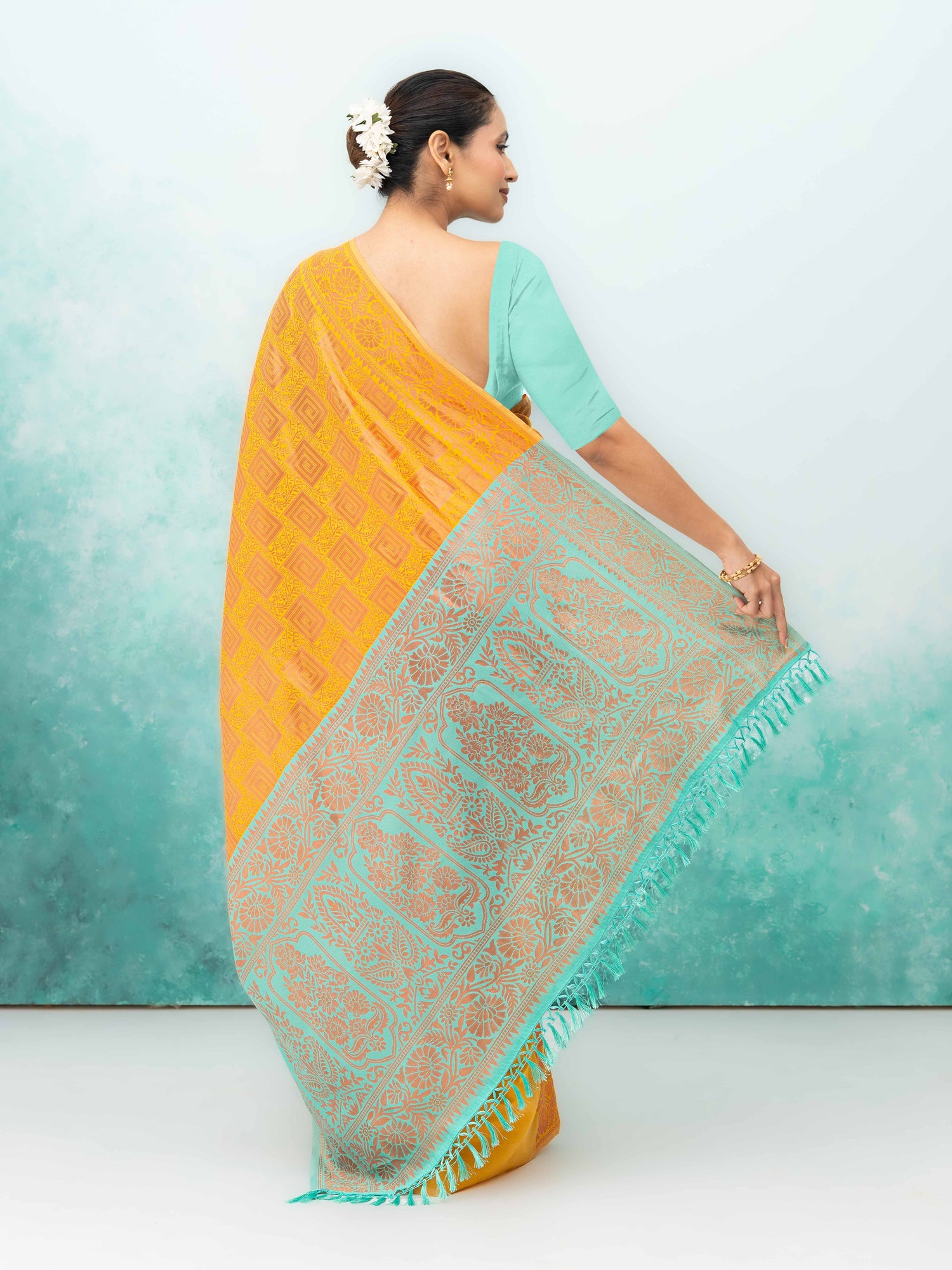 Yellow Poly Silk Saree