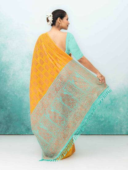 Yellow Poly Silk Saree