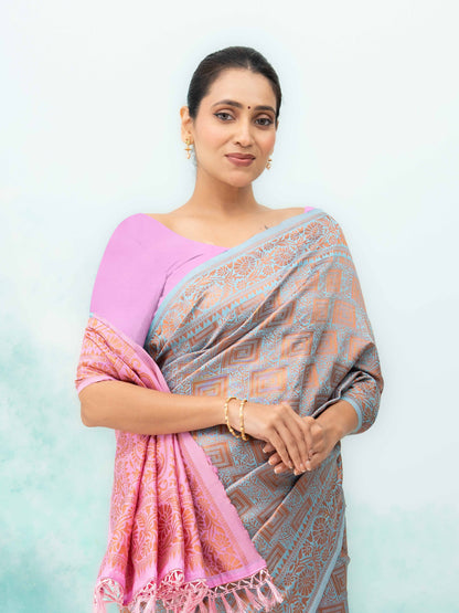 Gray Poly Silk Saree
