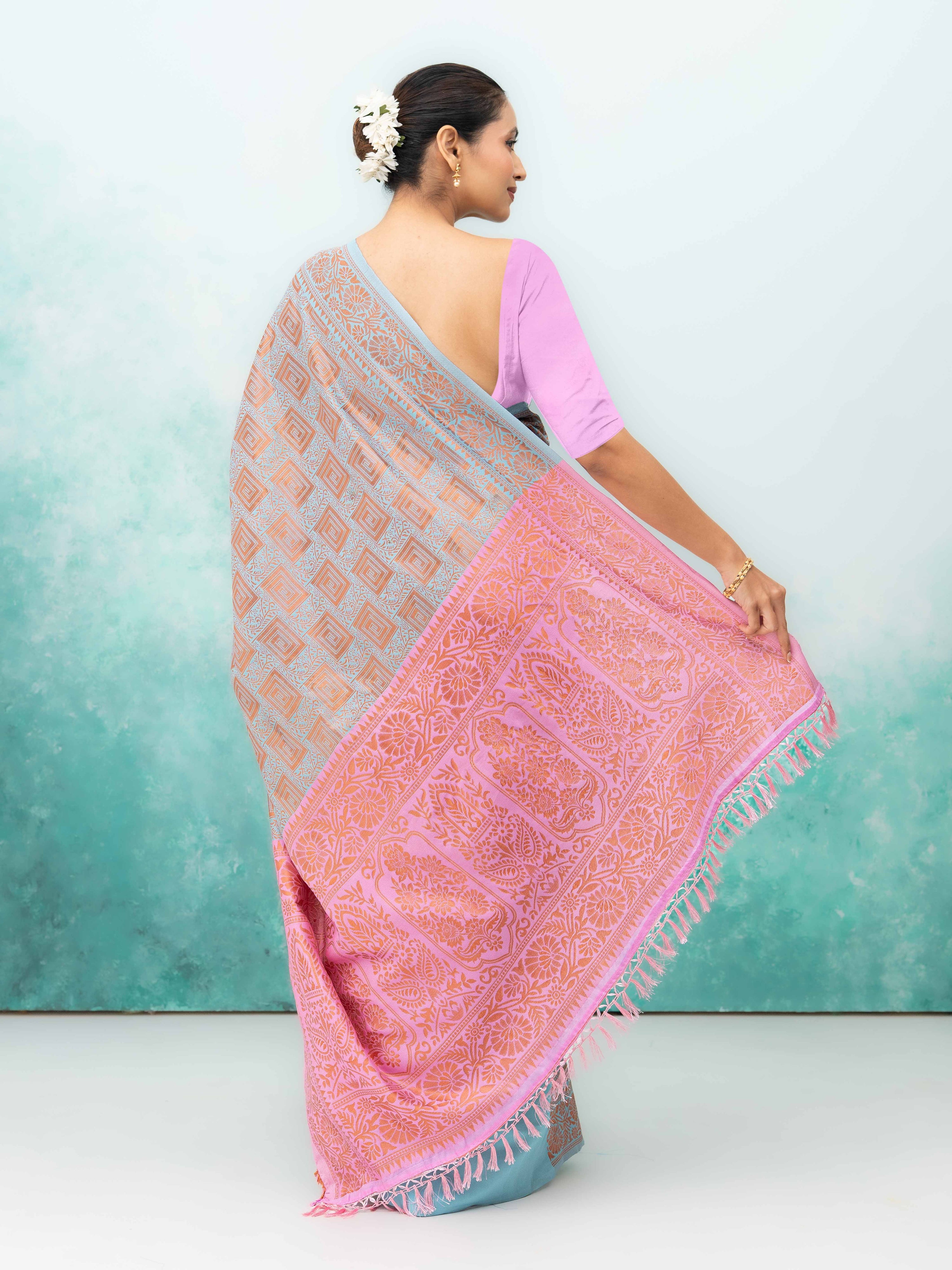 Gray Poly Silk Saree
