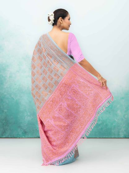 Gray Poly Silk Saree