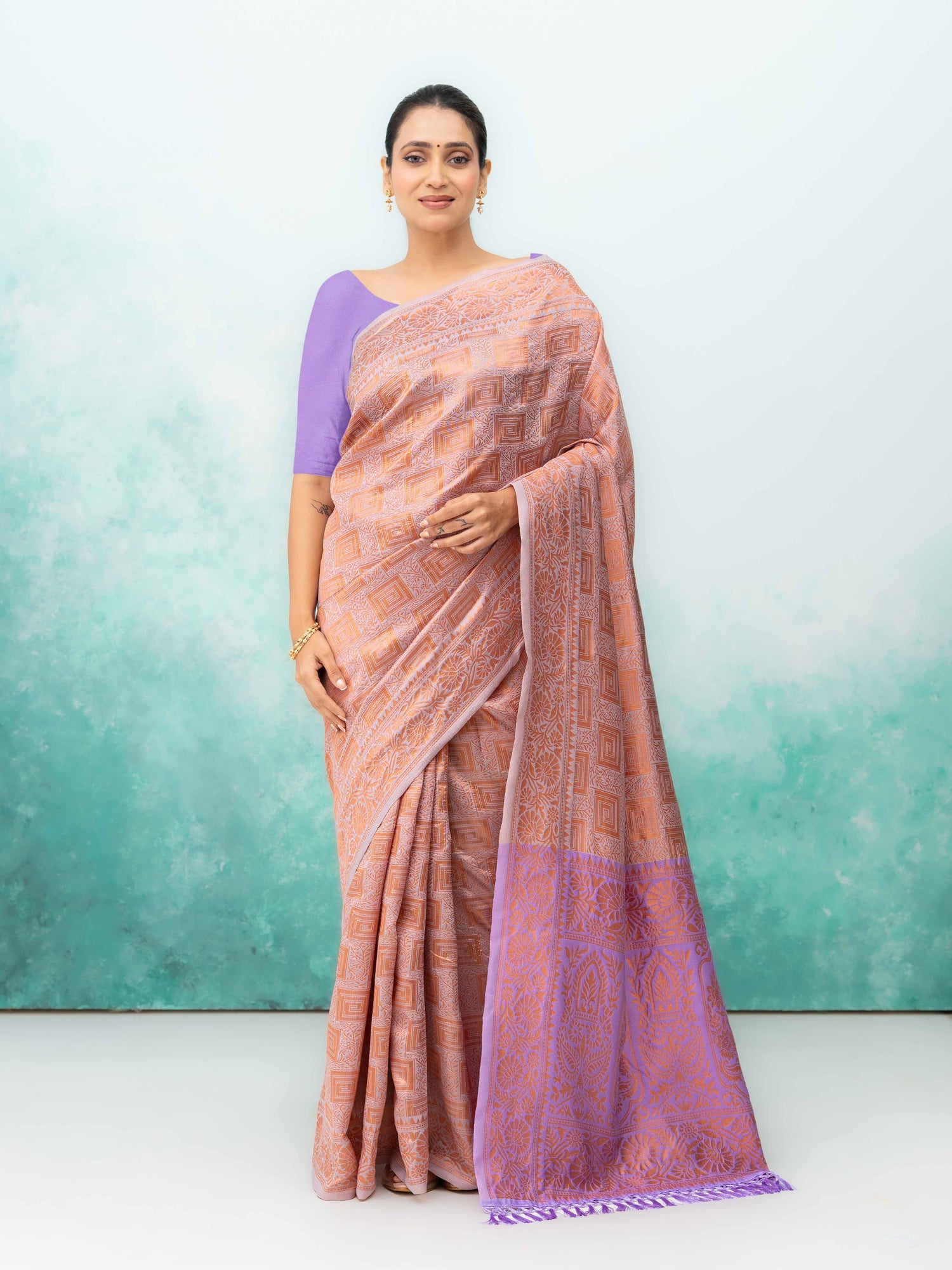 Peach Poly Silk Saree