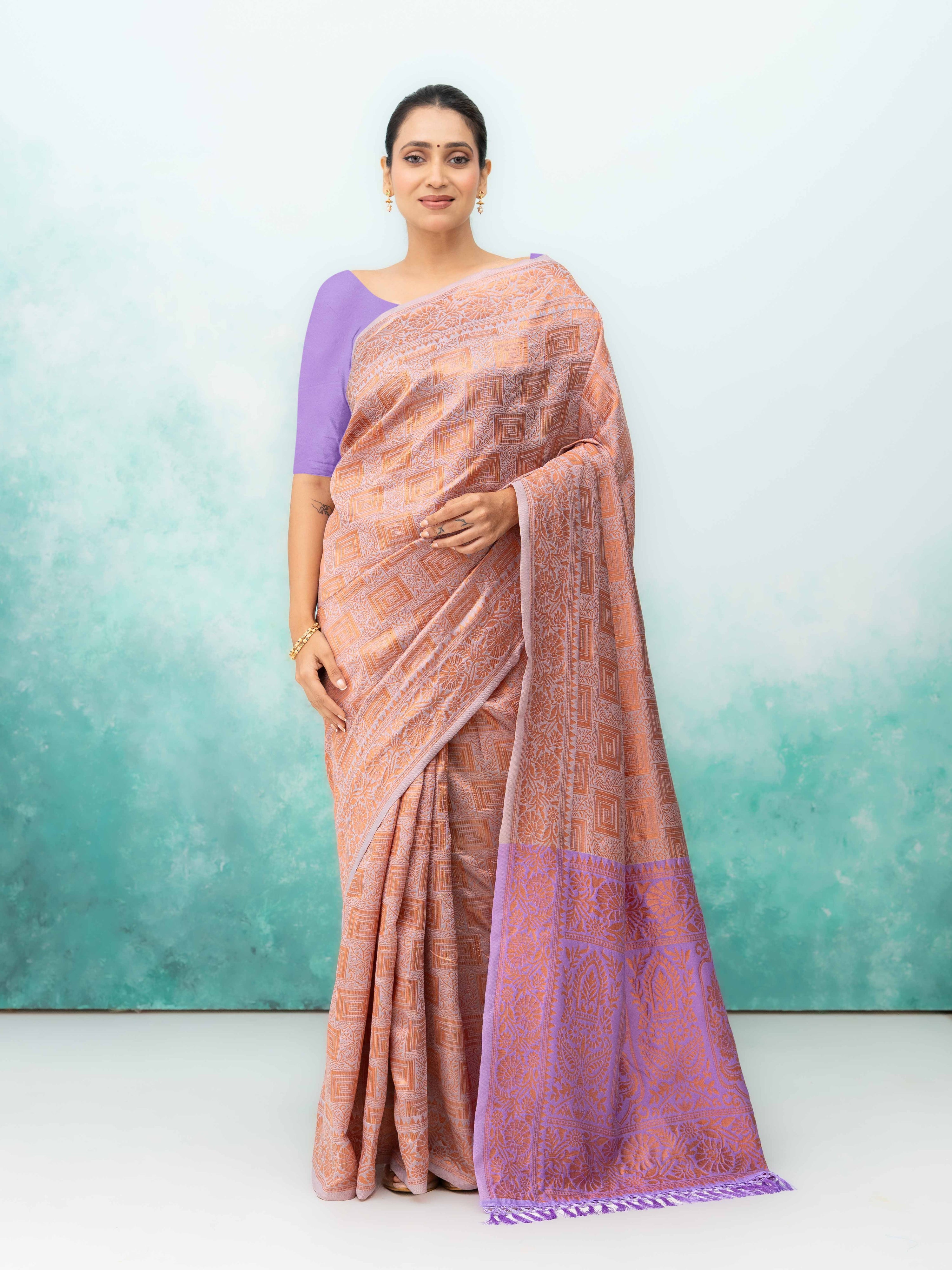 Peach Poly Silk Saree