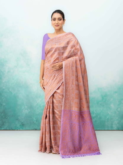 Peach Poly Silk Saree