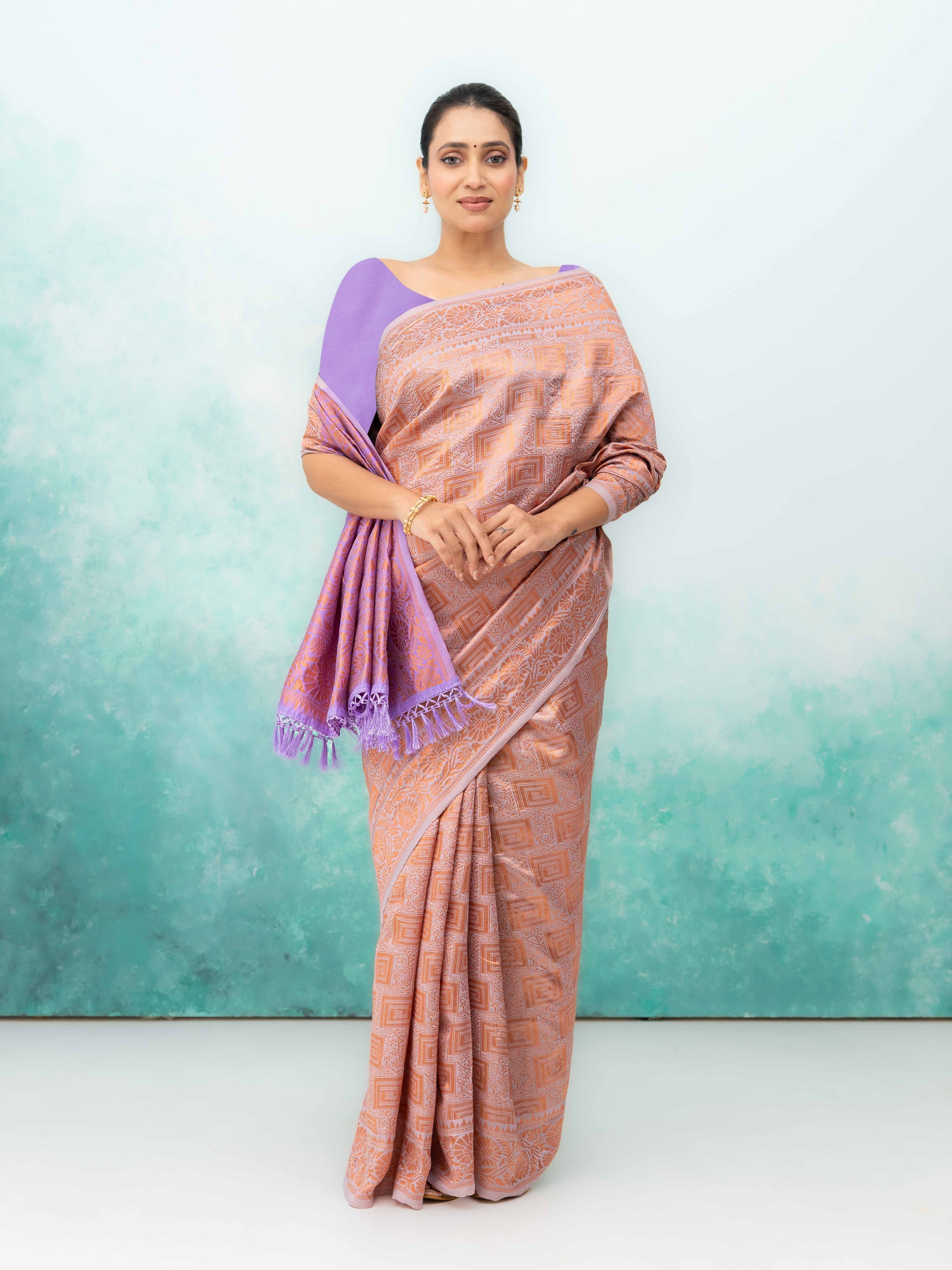 Peach Poly Silk Saree