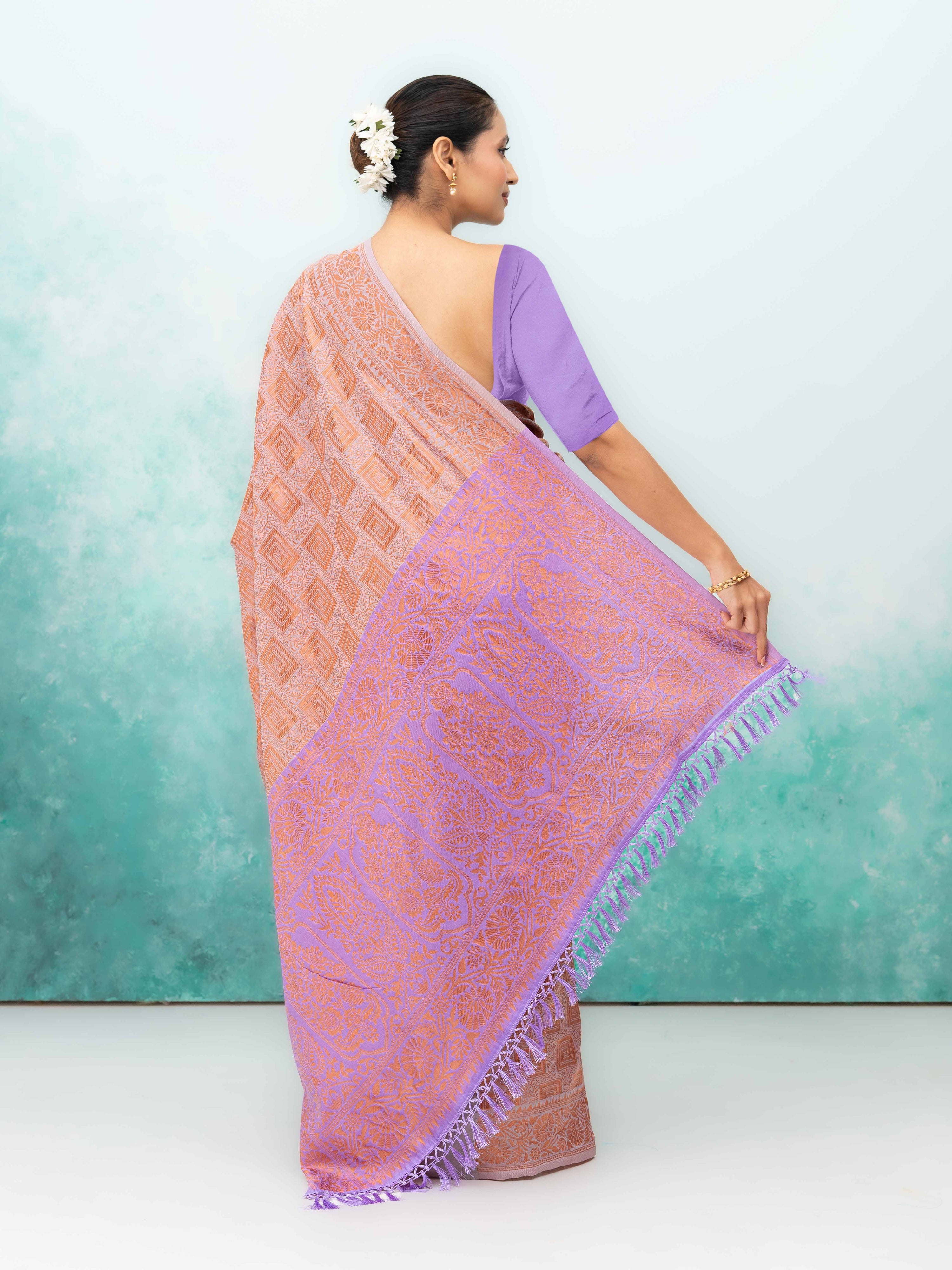 Peach Poly Silk Saree