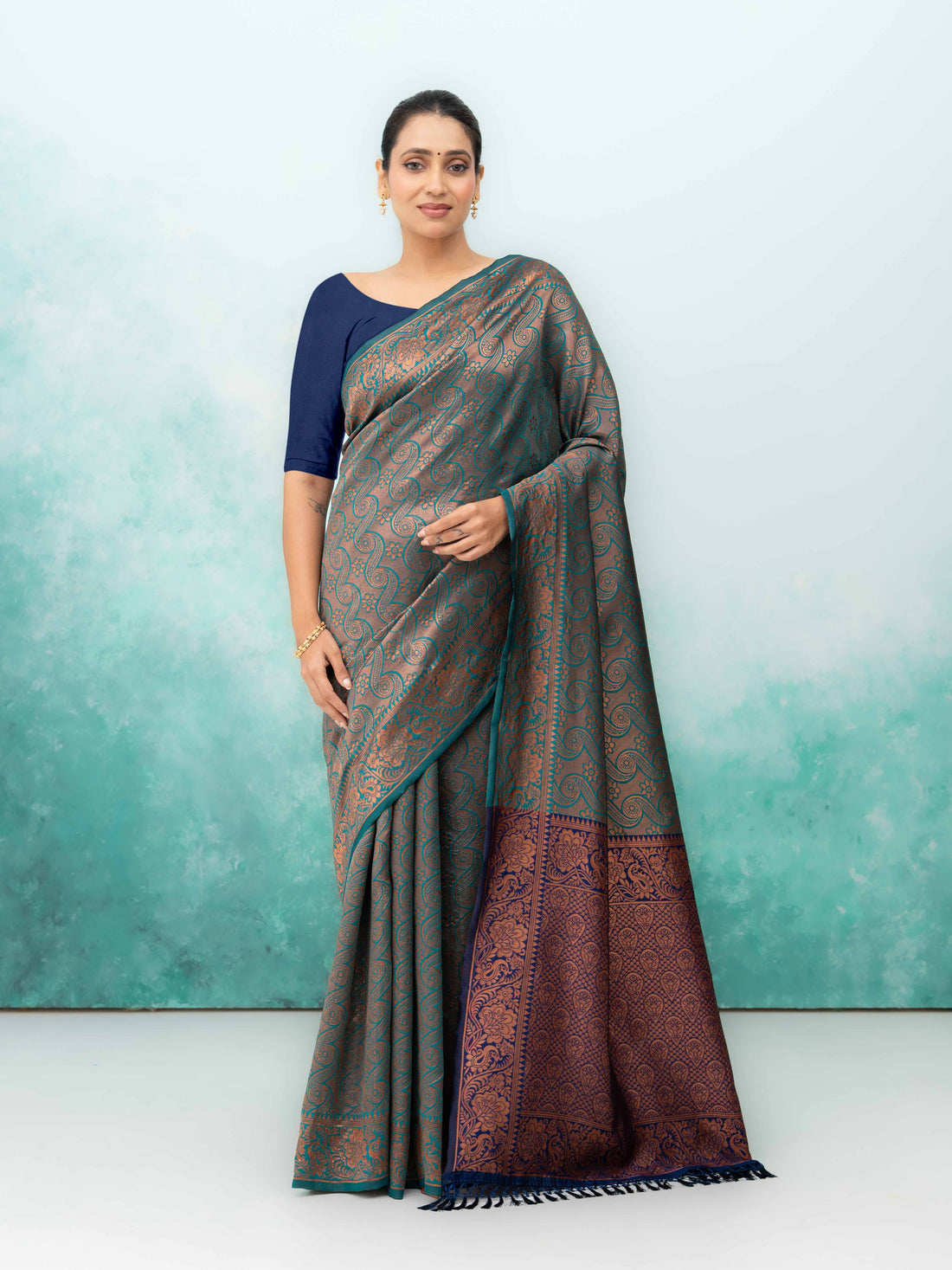 Dark Teal Poly Silk Saree