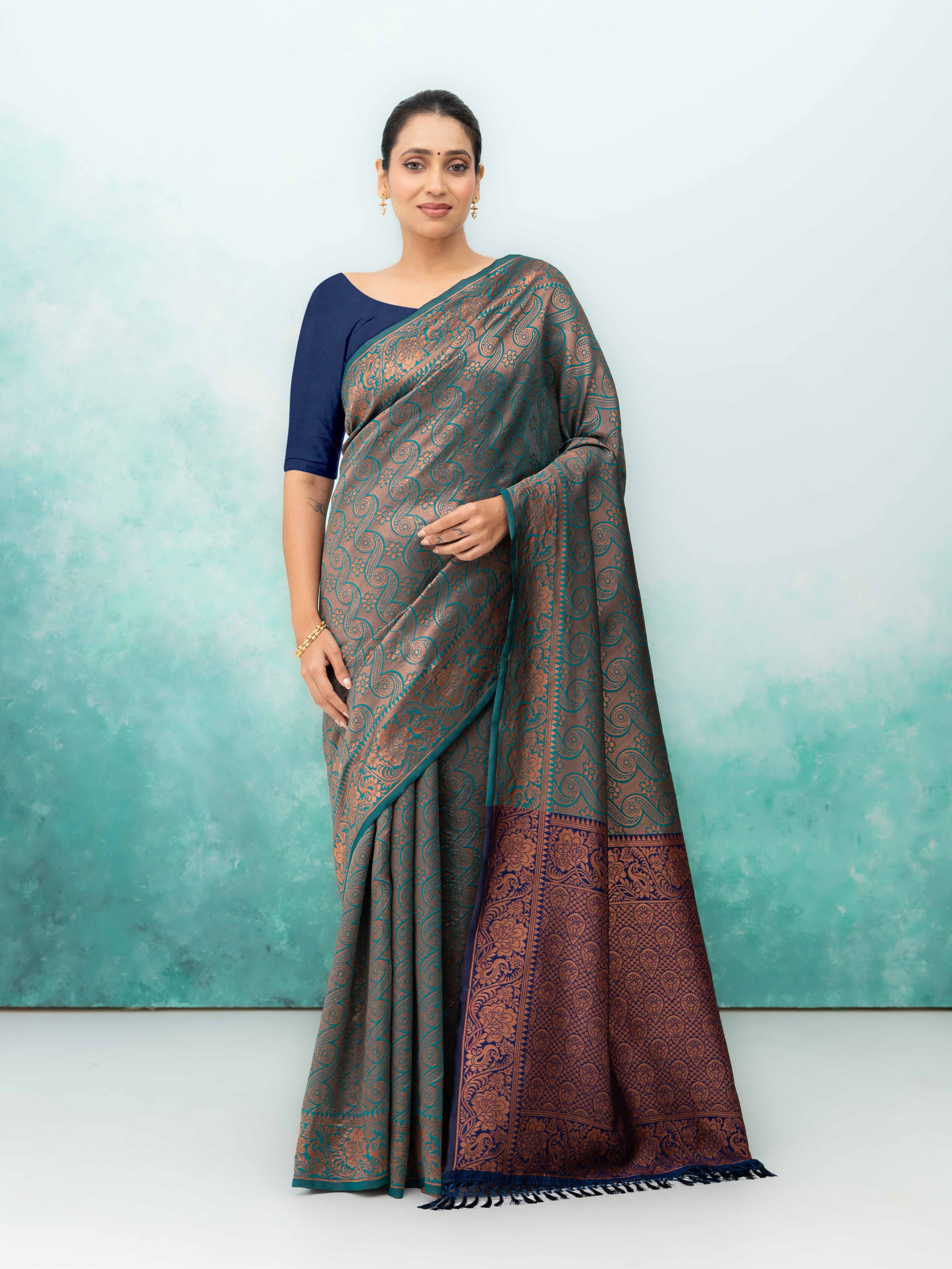 Dark Teal Poly Silk Saree