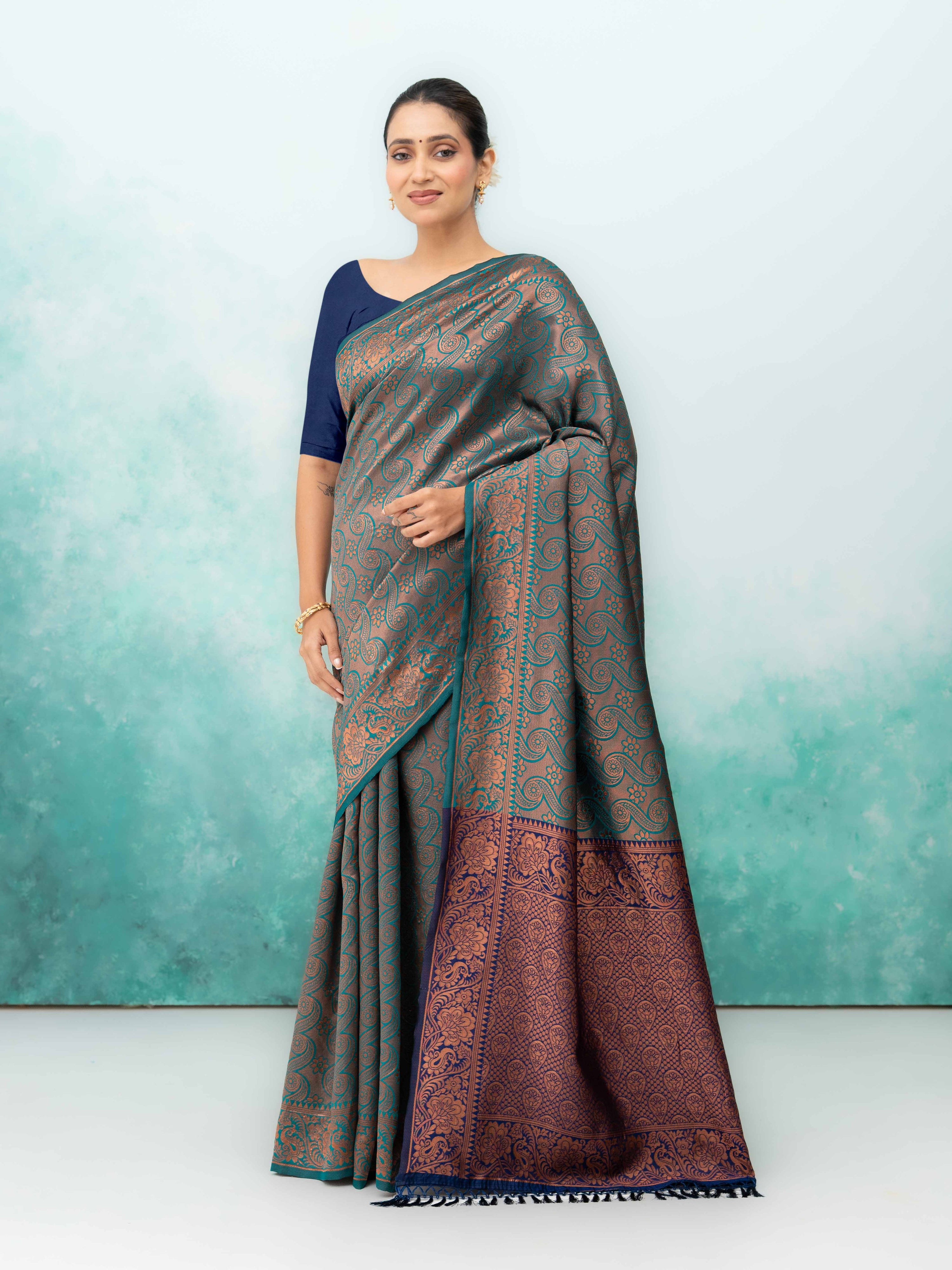 Dark Teal Poly Silk Saree
