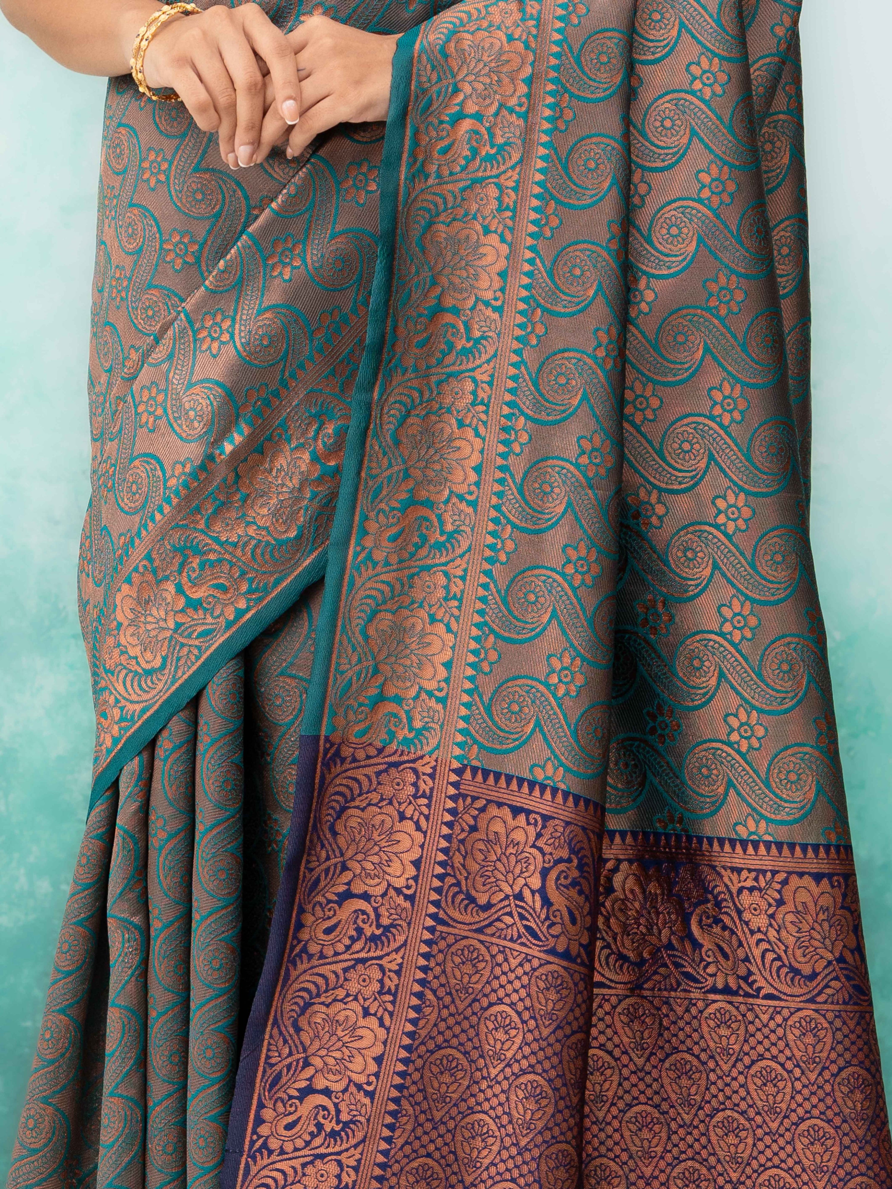 Dark Teal Poly Silk Saree