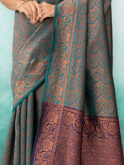 Dark Teal Poly Silk Saree