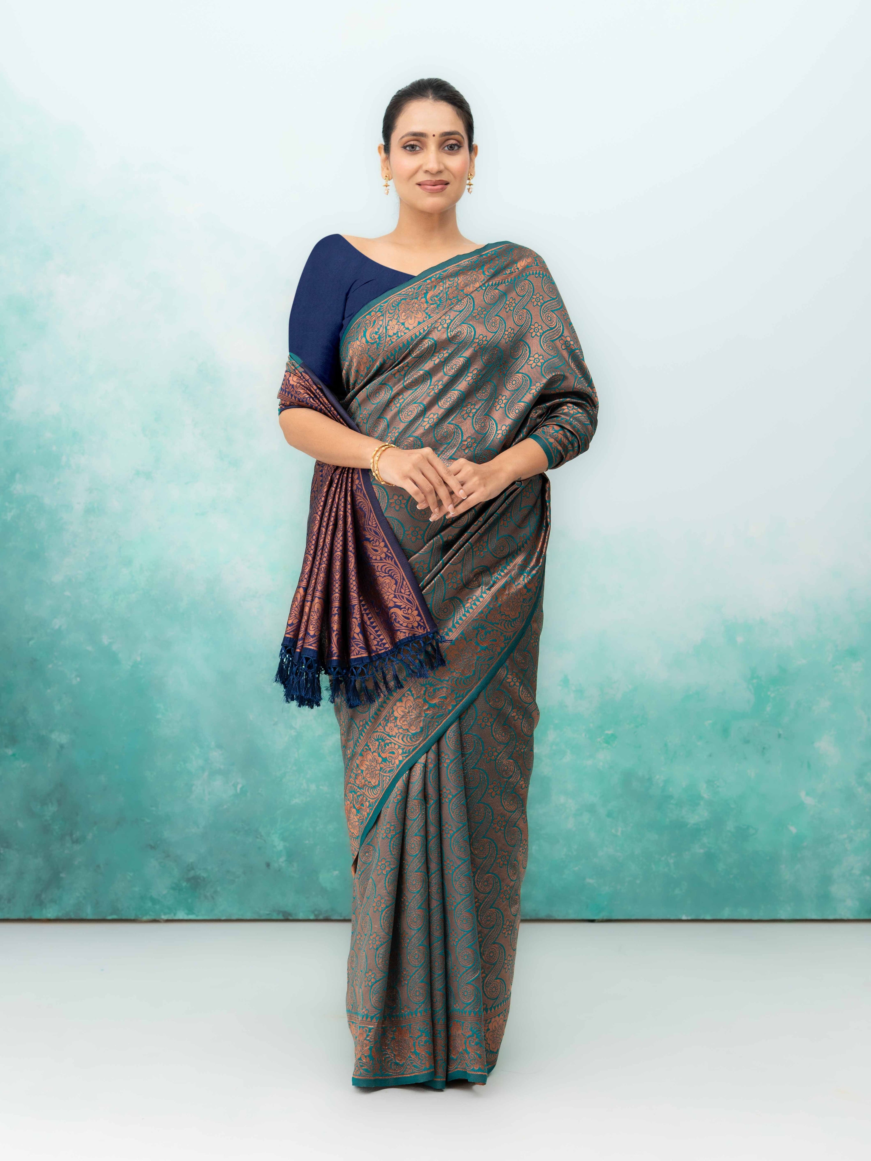 Dark Teal Poly Silk Saree