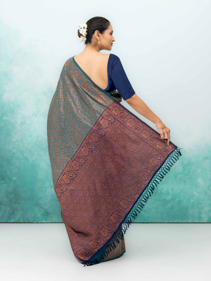 Dark Teal Poly Silk Saree