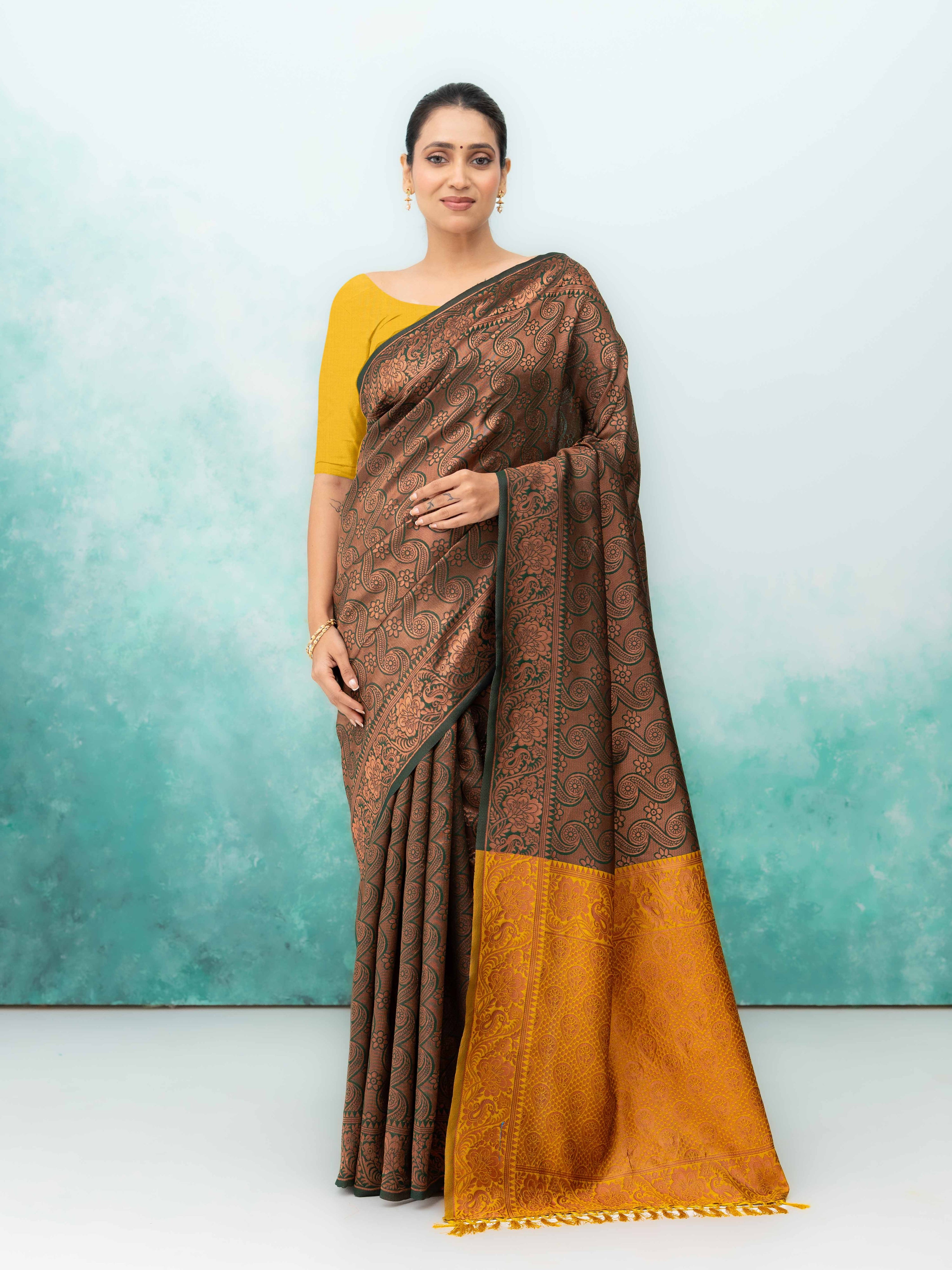 Dark Green Poly Silk Saree
