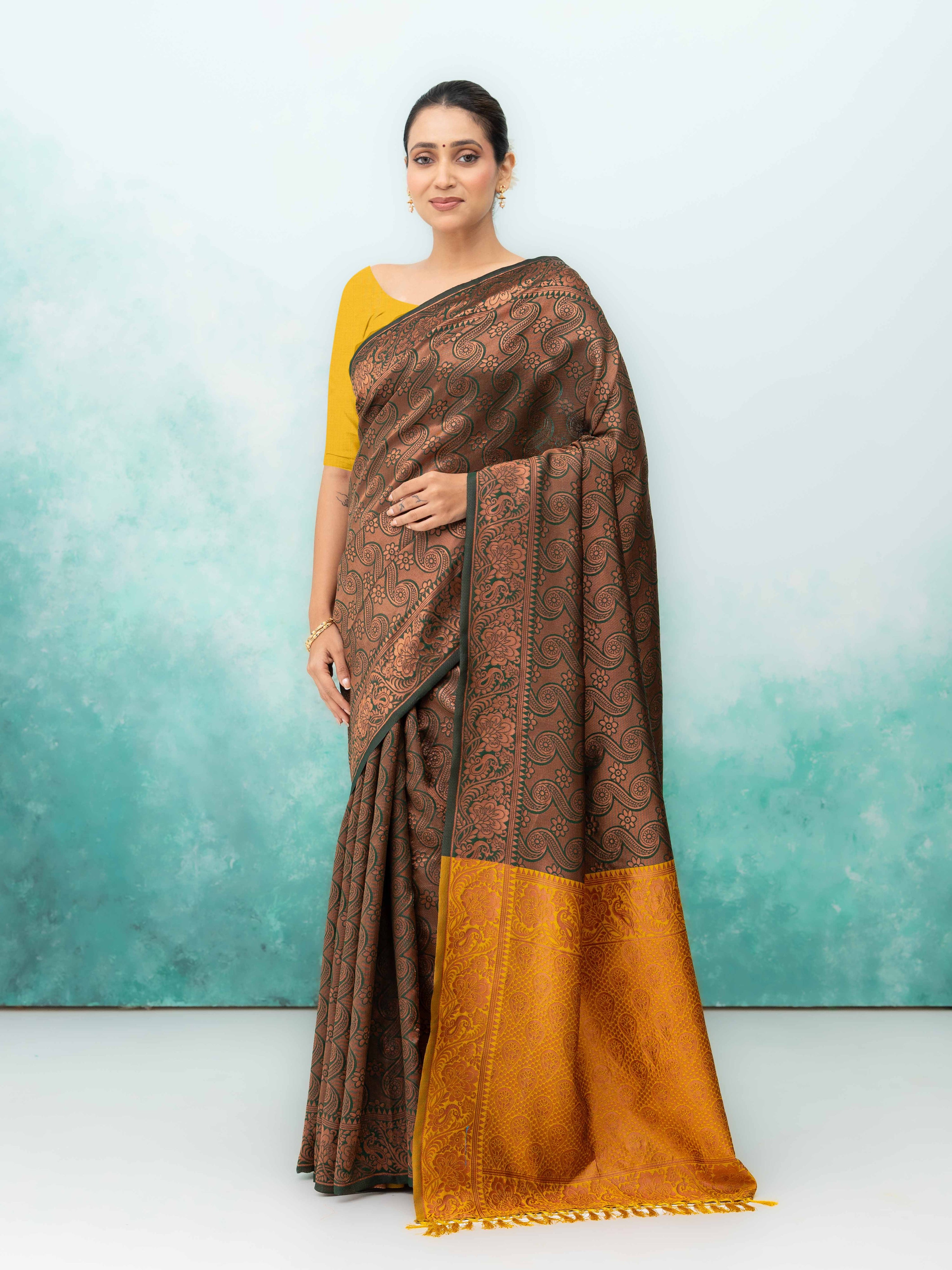 Dark Green Poly Silk Saree
