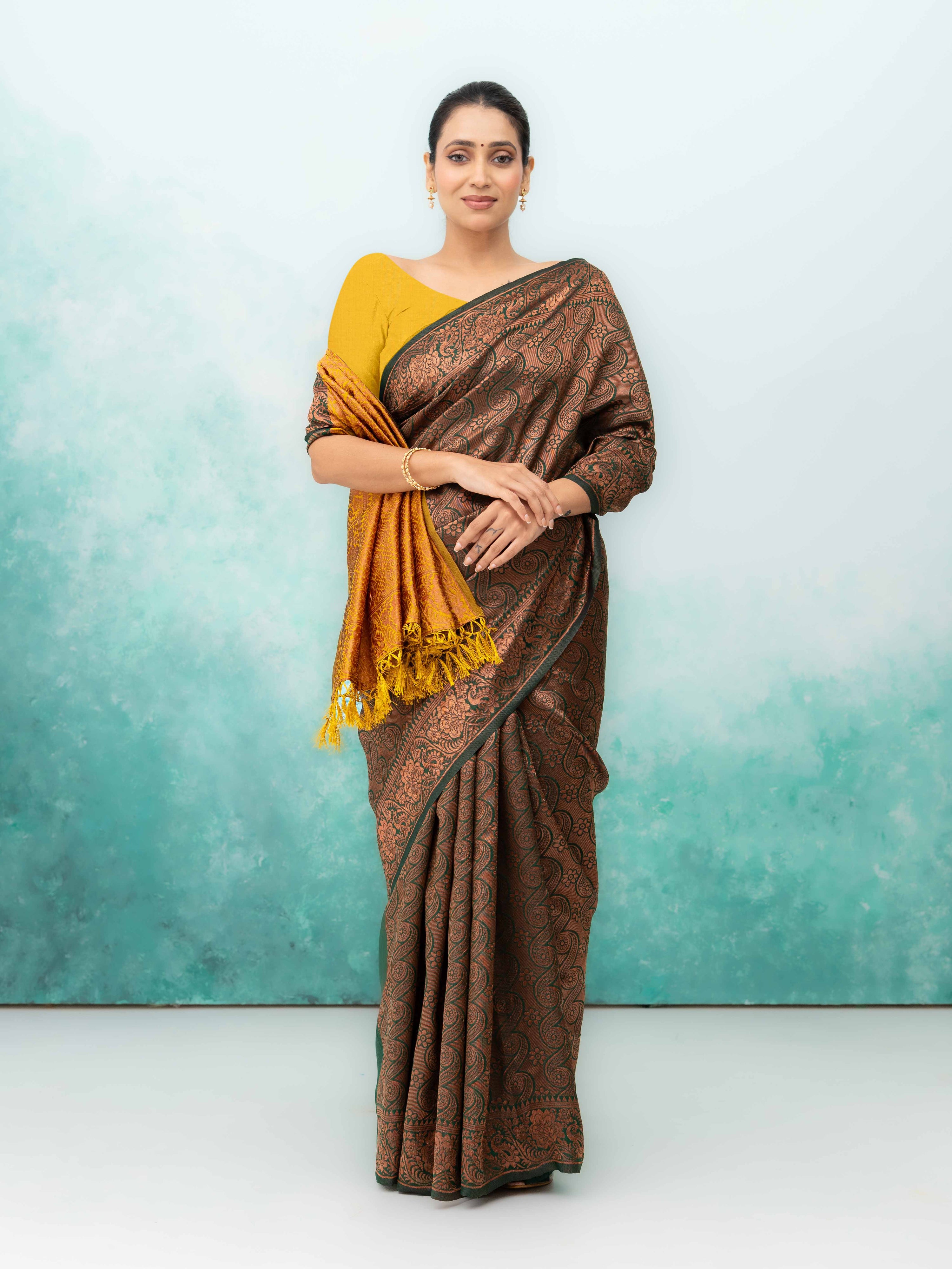 Dark Green Poly Silk Saree