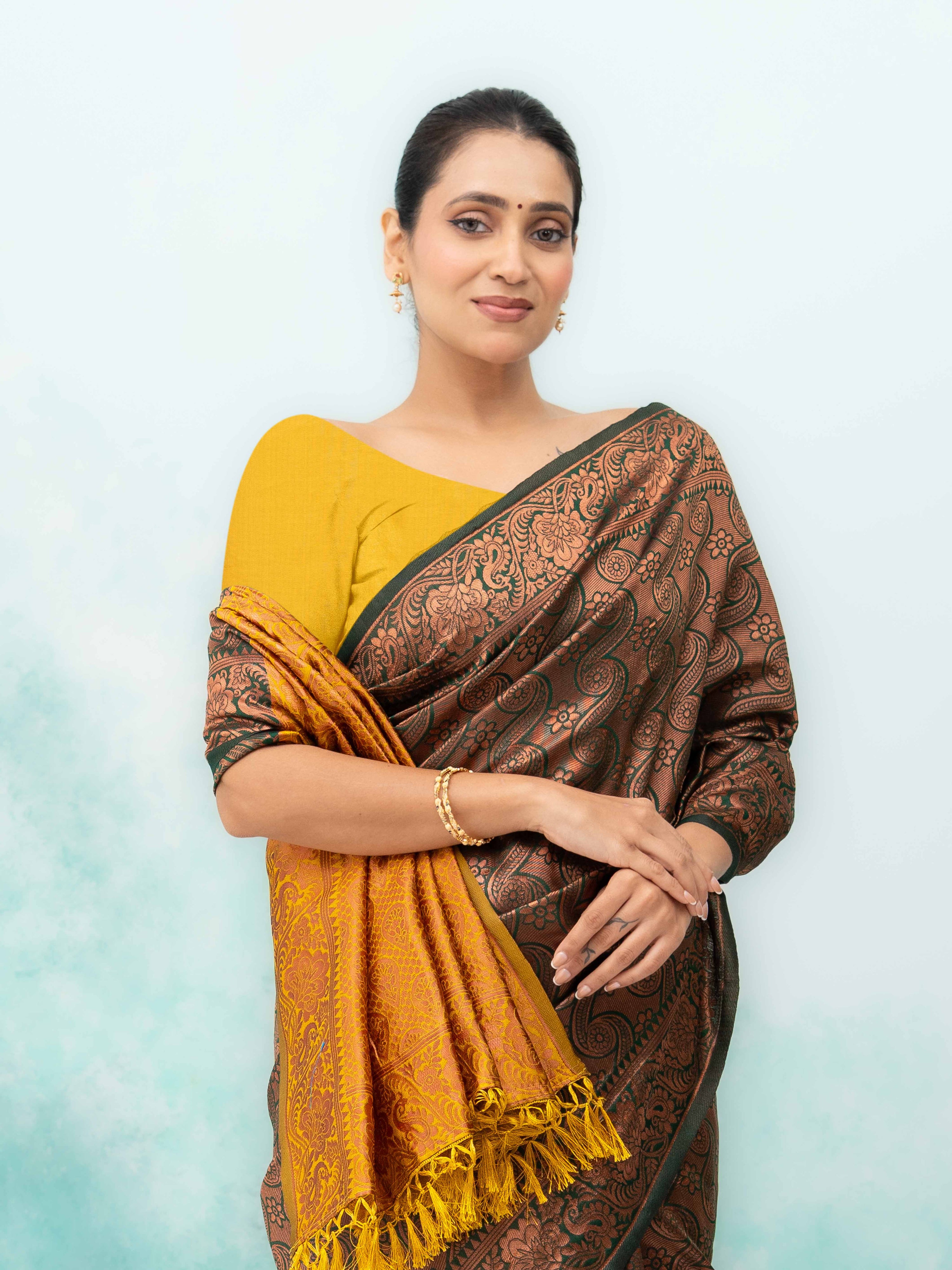 Dark Green Poly Silk Saree
