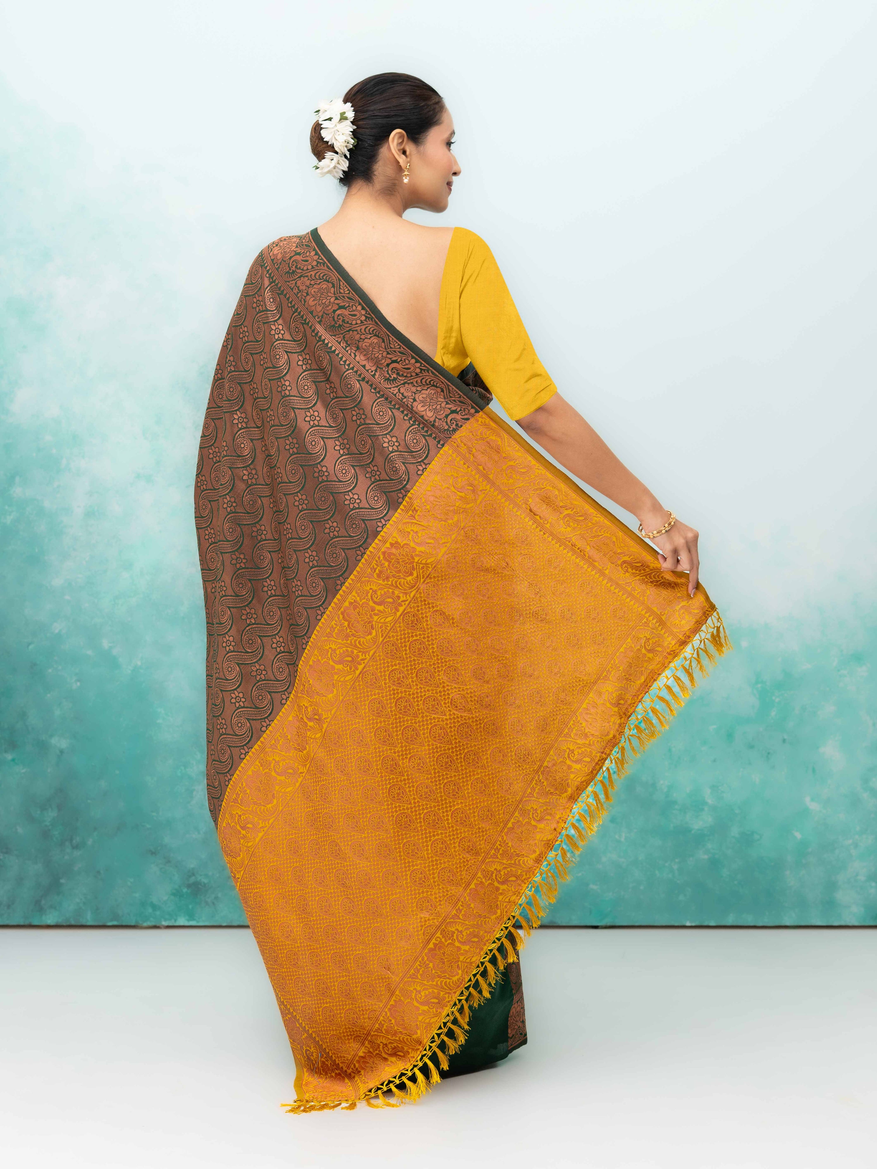 Dark Green Poly Silk Saree