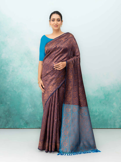 Navy Blue Poly Silk Saree