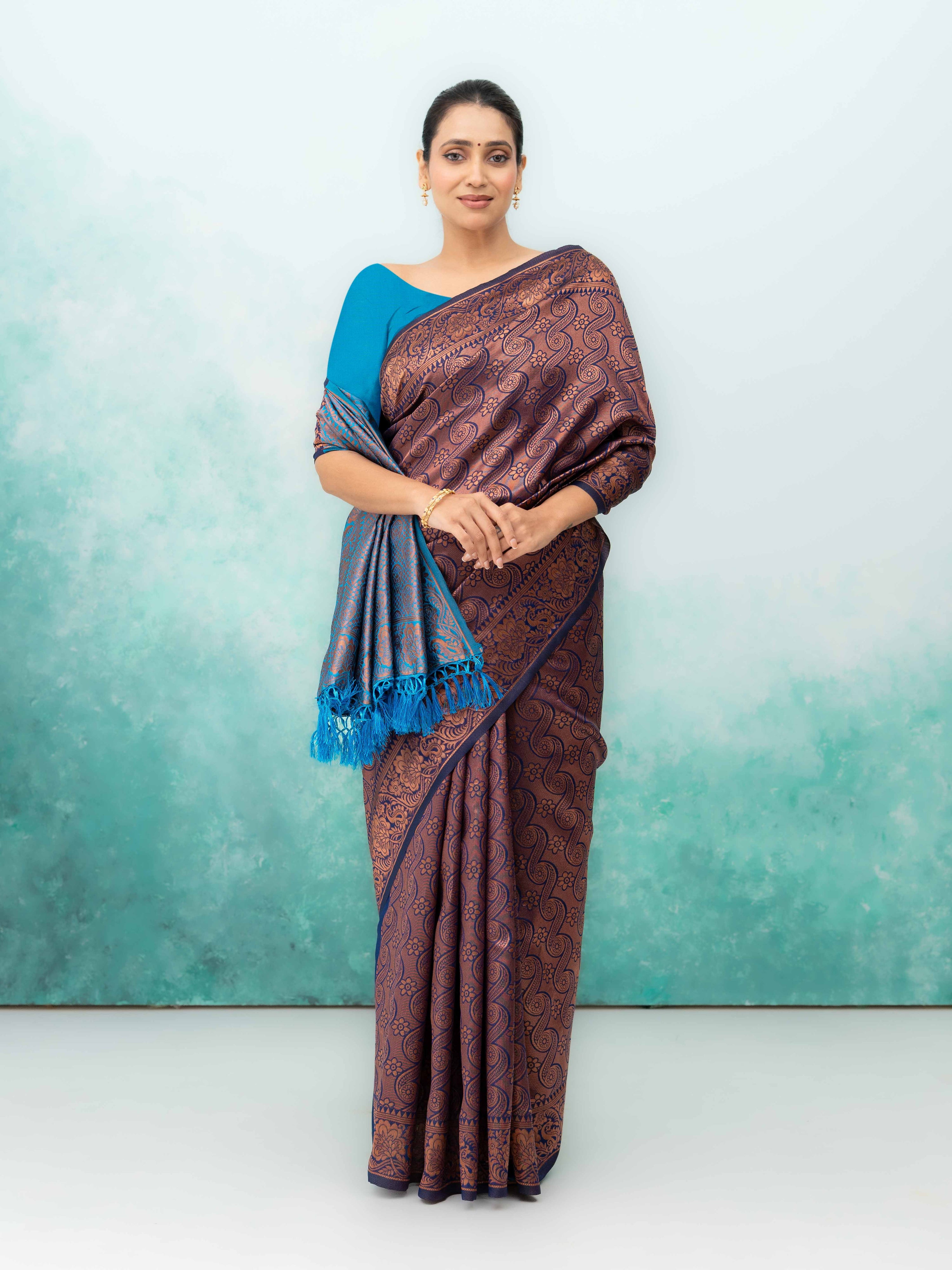 Navy Blue Poly Silk Saree