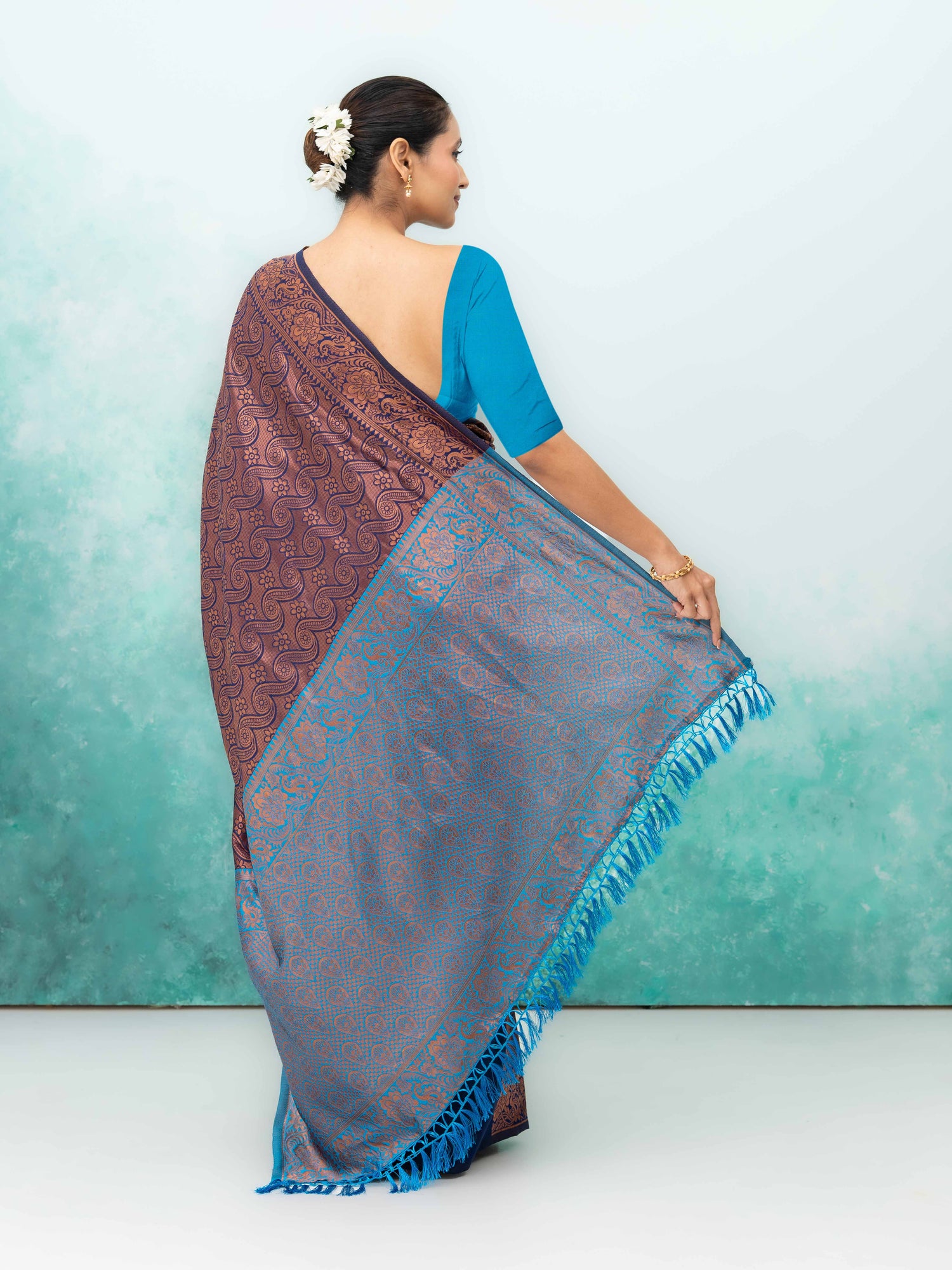 Navy Blue Poly Silk Saree