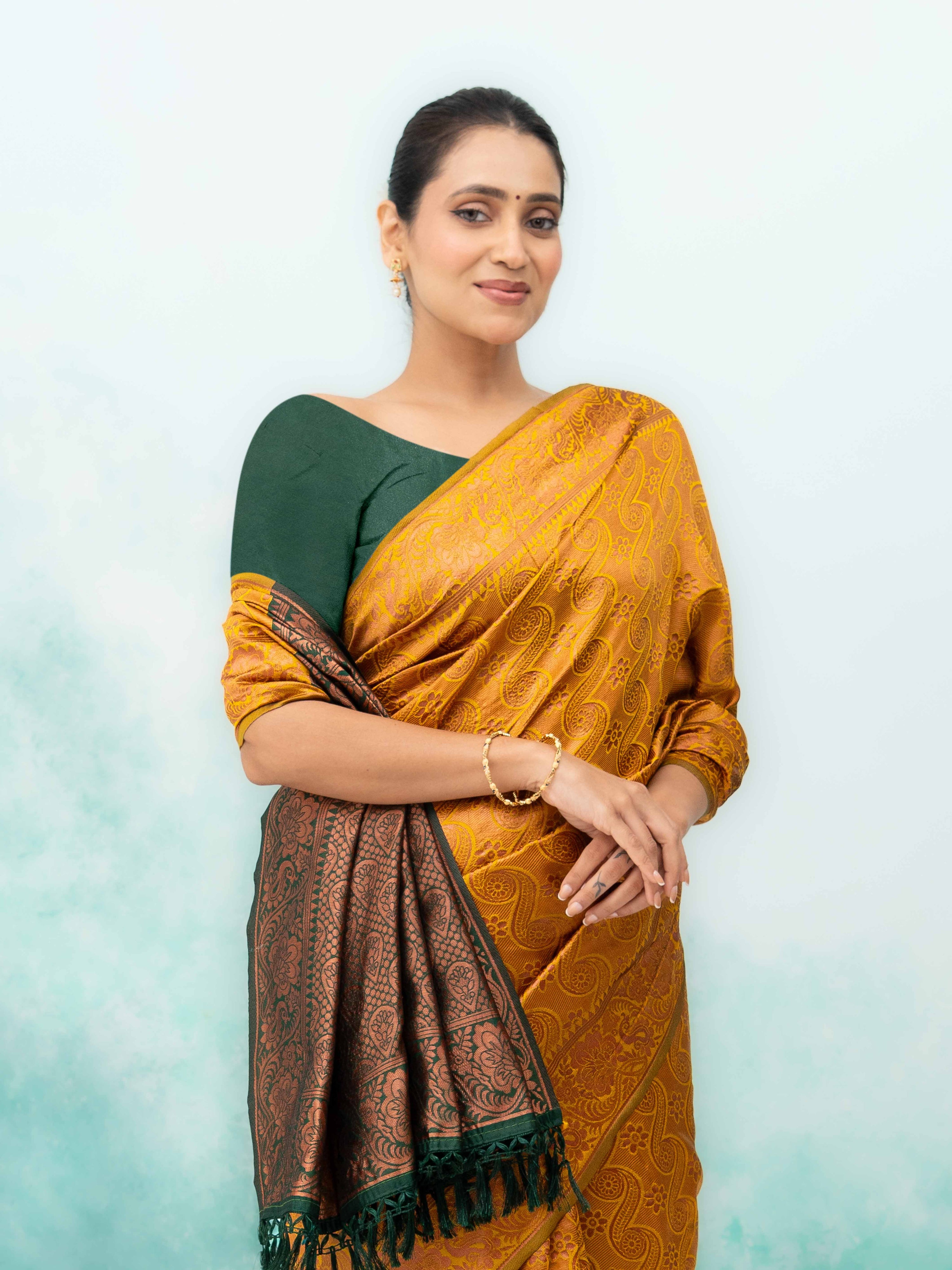 Yellow Poly Silk Saree