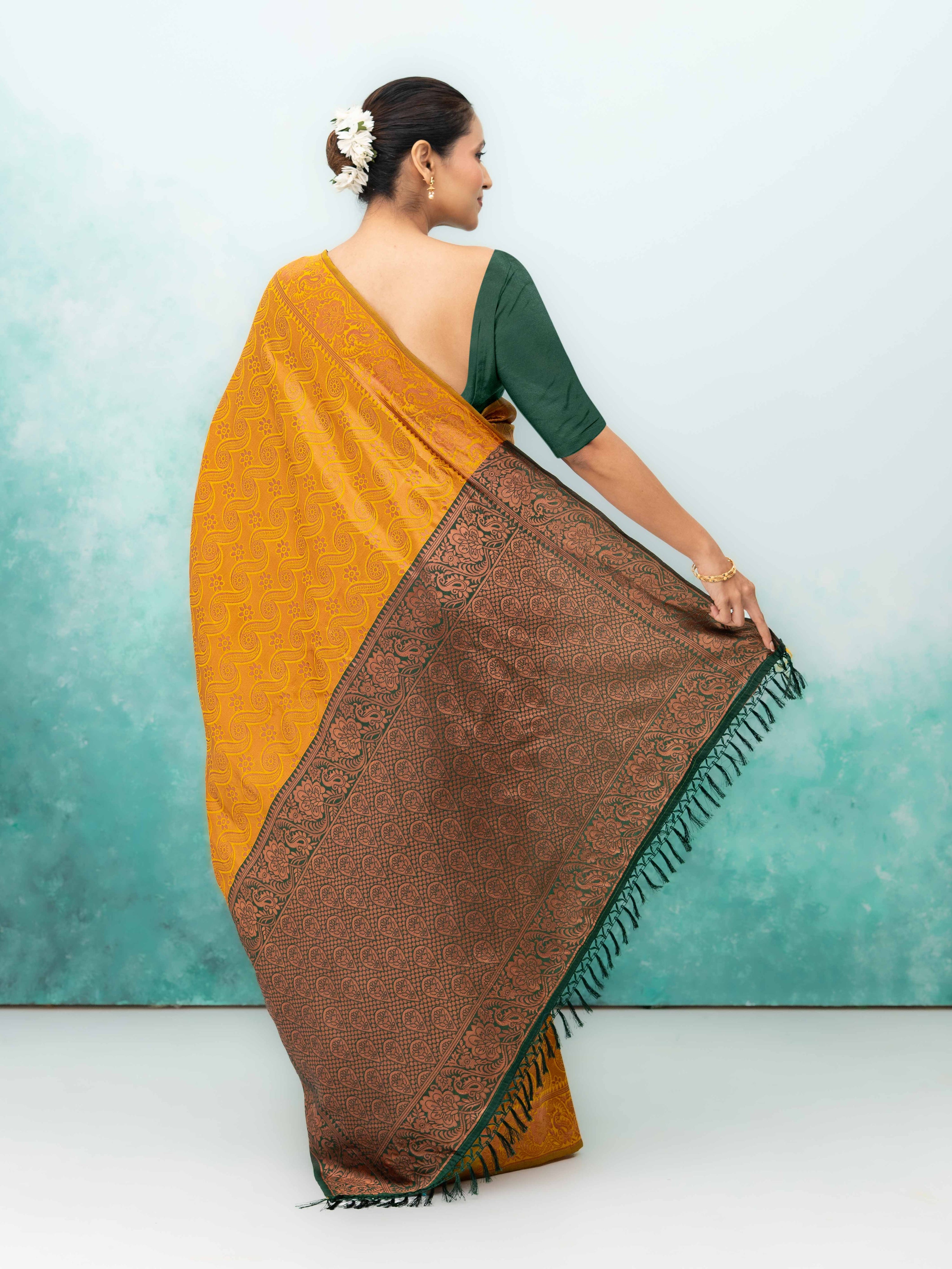 Yellow Poly Silk Saree