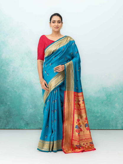 Sky Blue &amp; Pink Paithani Silk Saree