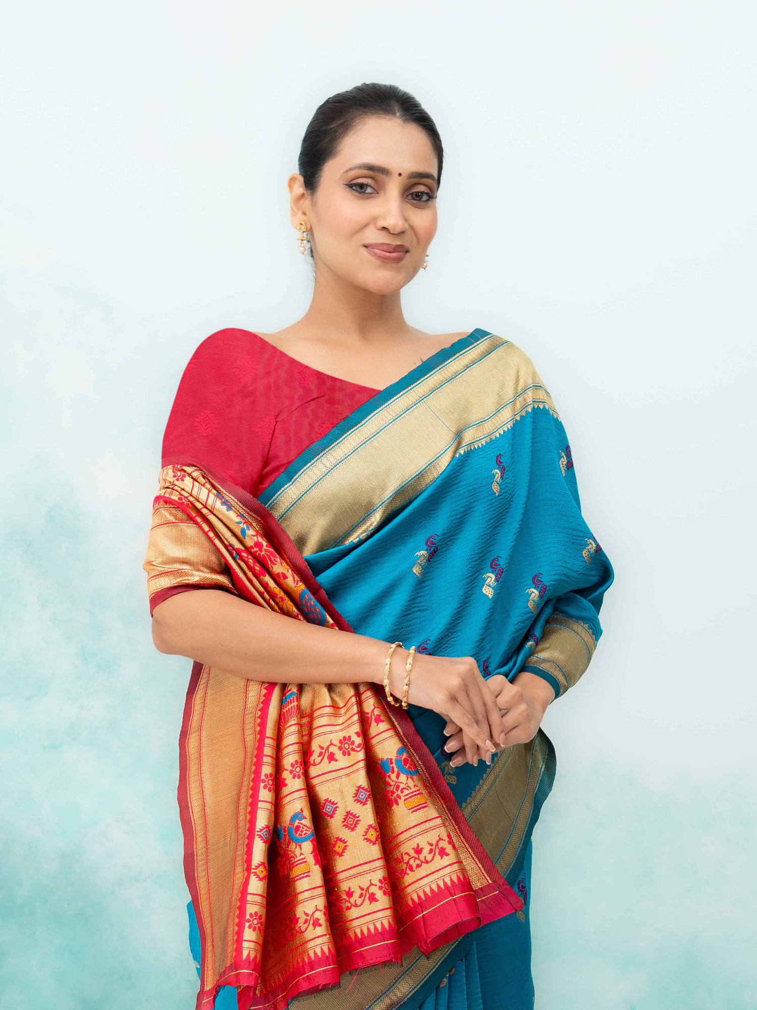 Sky Blue &amp; Pink Paithani Silk Saree