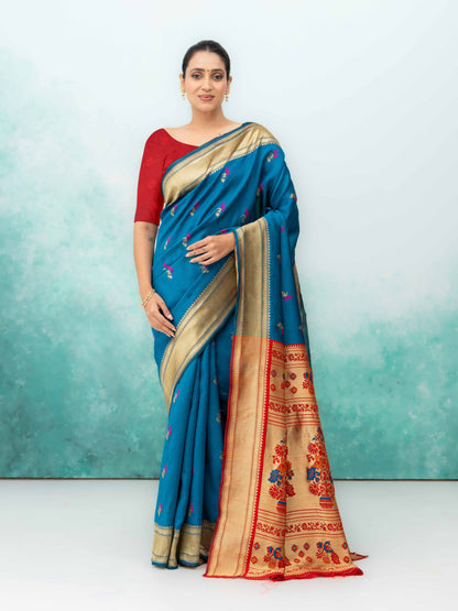 Rama &amp; Red Paithani Silk Saree