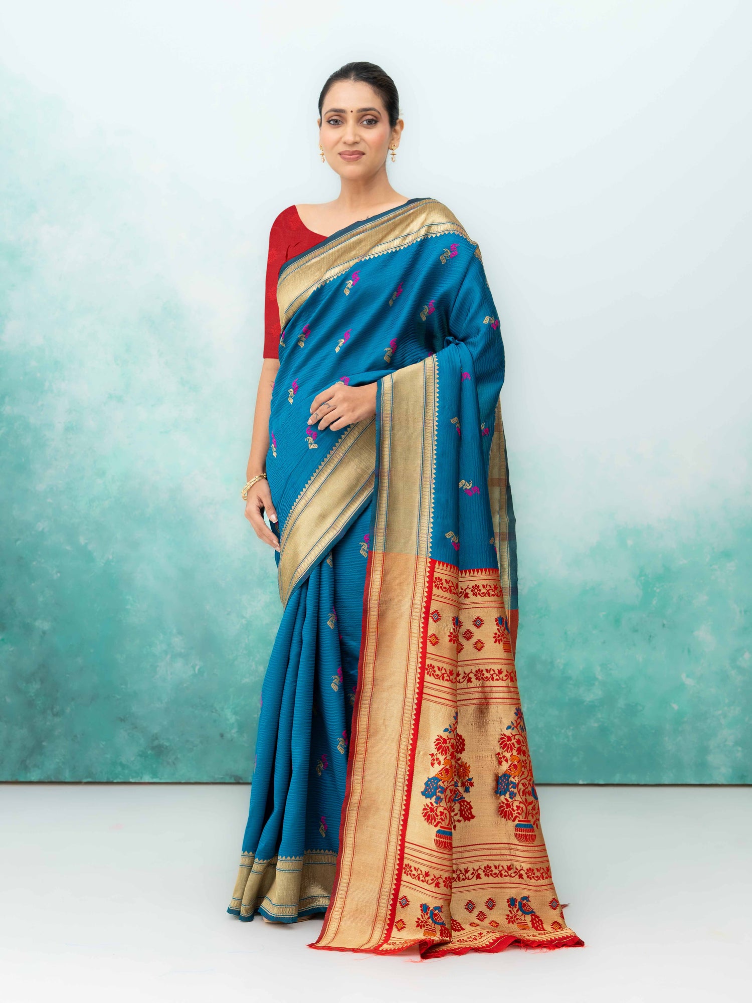 Rama &amp; Red Paithani Silk Saree