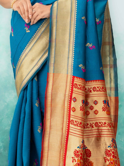 Rama &amp; Red Paithani Silk Saree