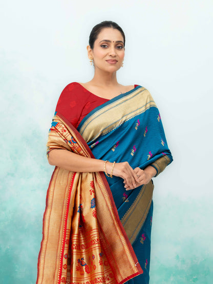 Rama &amp; Red Paithani Silk Saree